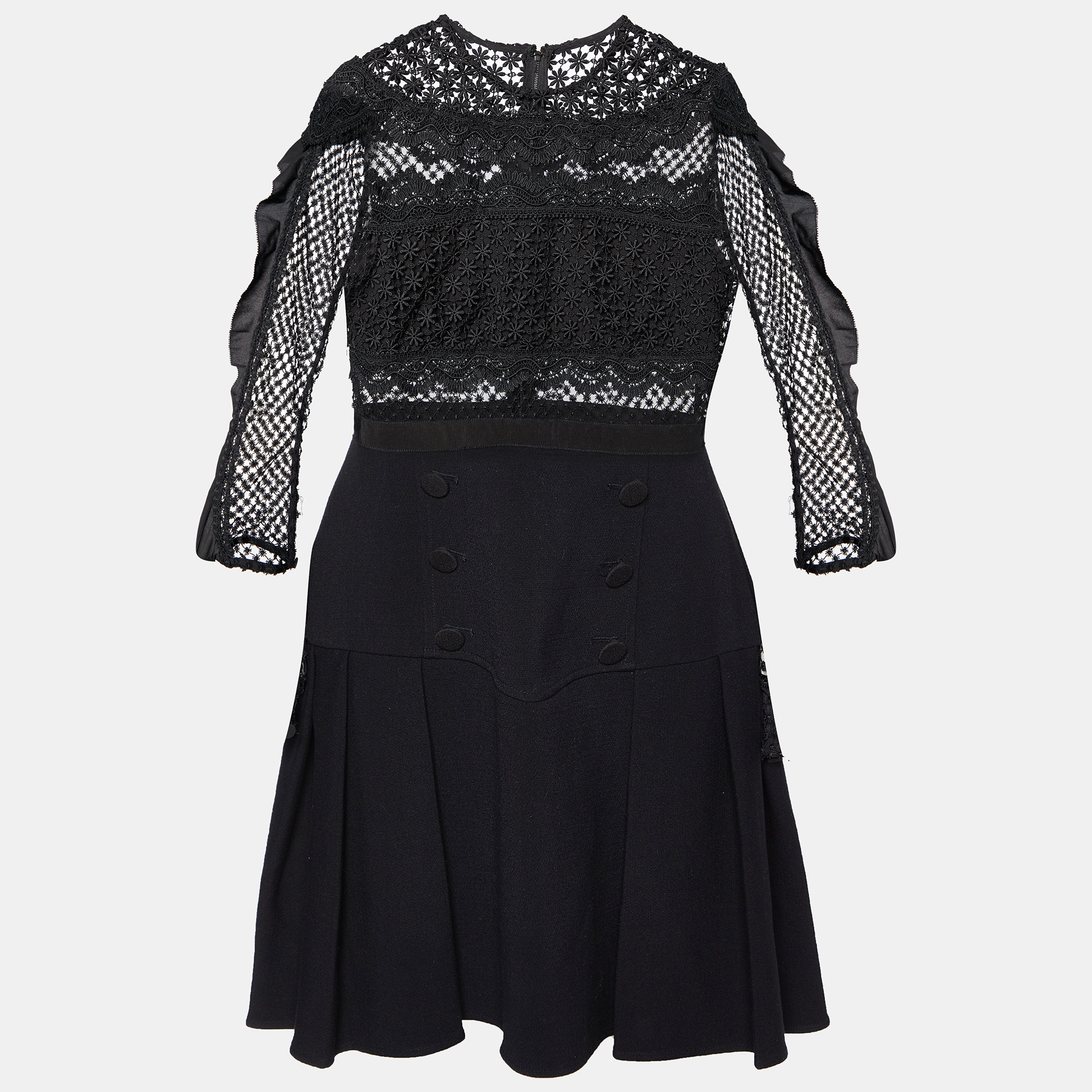 

Self-Portrait Black Lace & Crepe Long Sleeve Mini Dress M