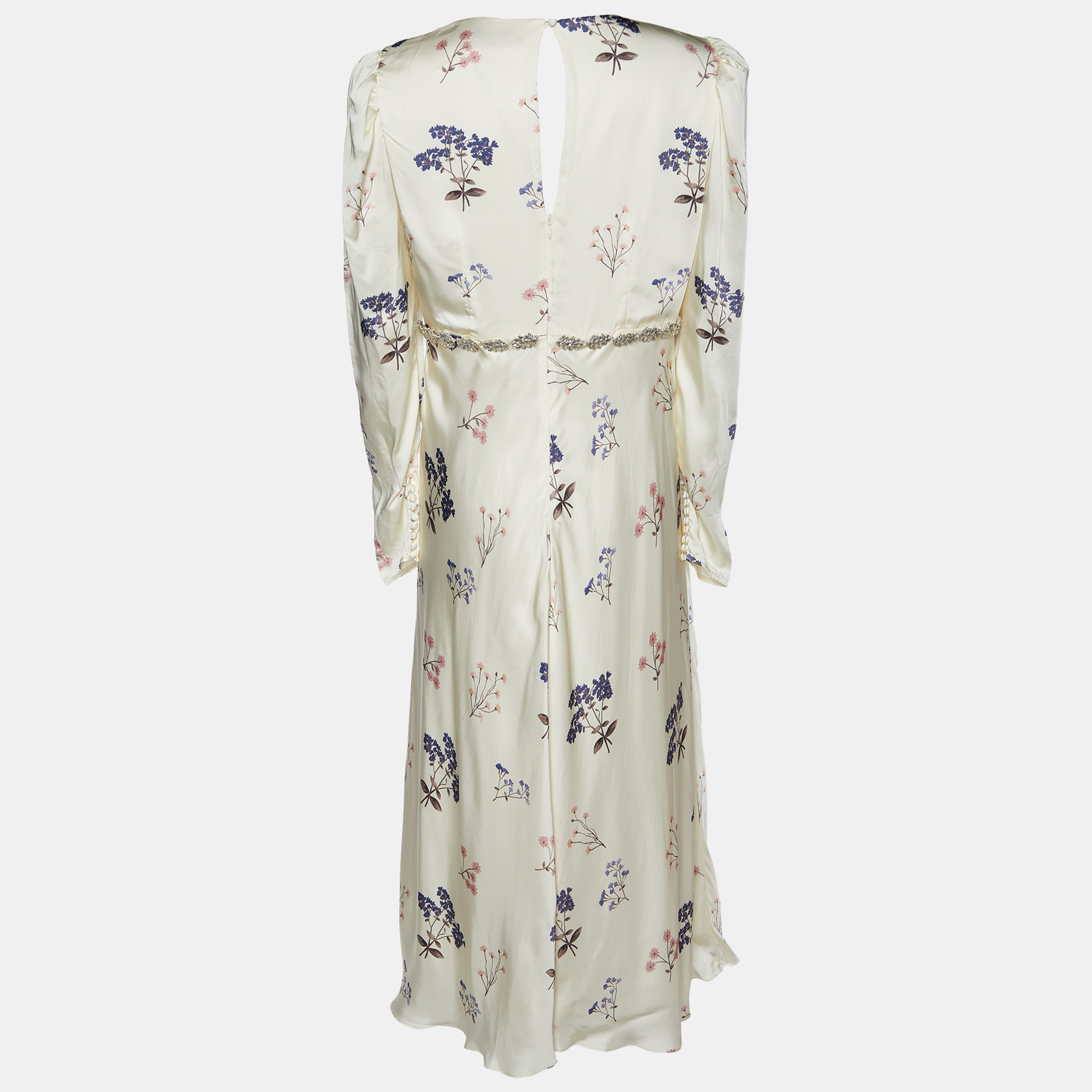 

Self-Portrait Cream Floral Printed Silk Satin Midi Dress