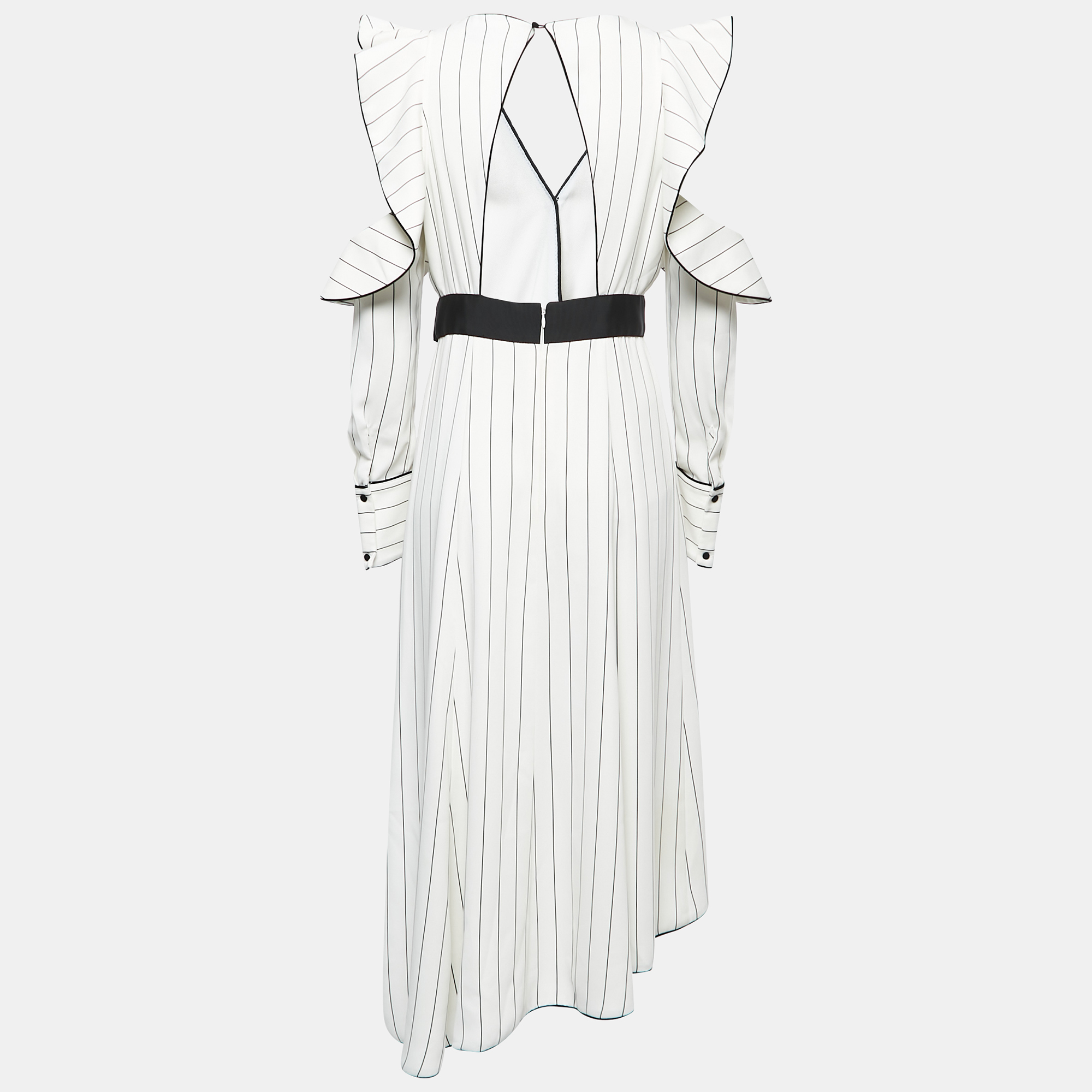

Self-Portrait White Striped Crepe Belted Midi Dress