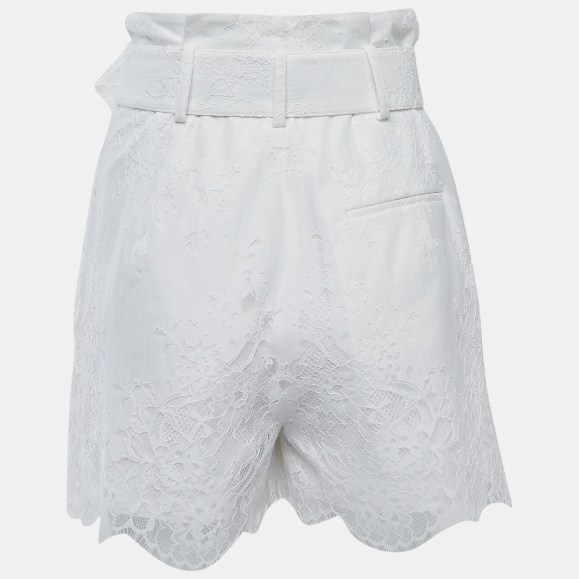 

Self-Portrait White Cotton Blend Lace Belted Paperbag Shorts