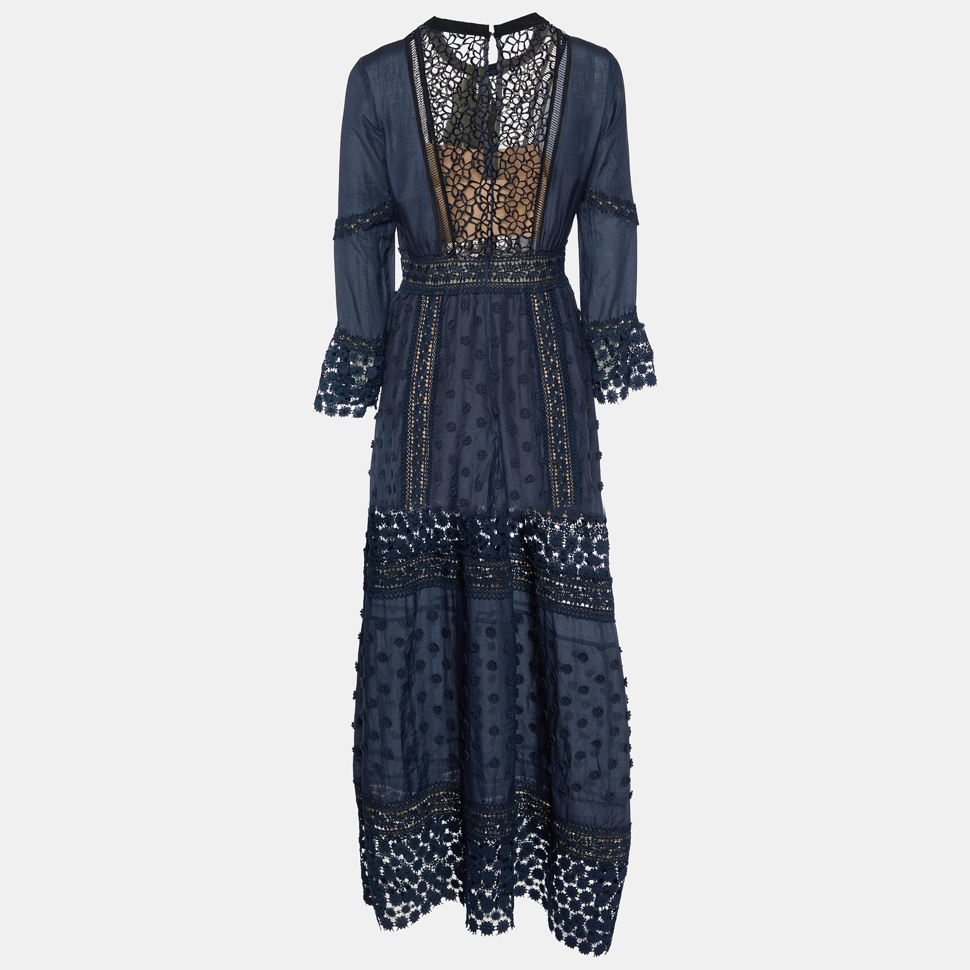 

Self-Portrait Navy Blue Cotton & Lace Maxi Dress