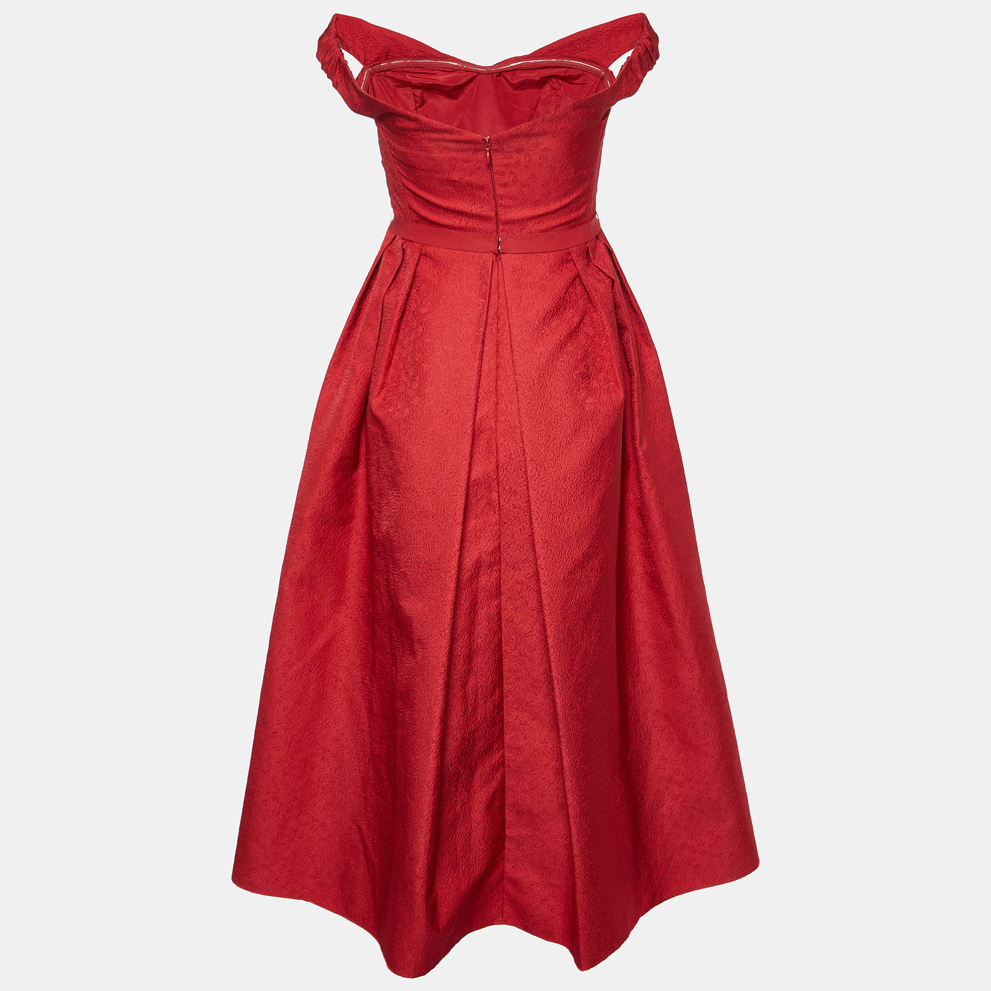 

Self-Portrait Red Textured Off-Shoulder Midi Dress