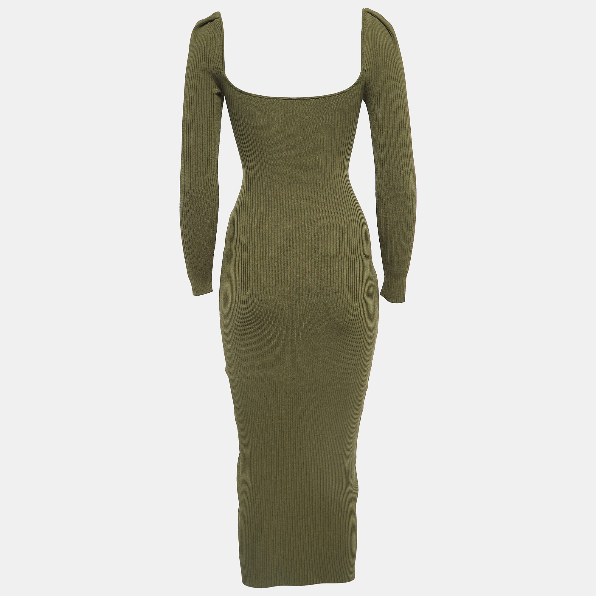 

Self-Portrait Green Rib Knit Cutout Midi Dress