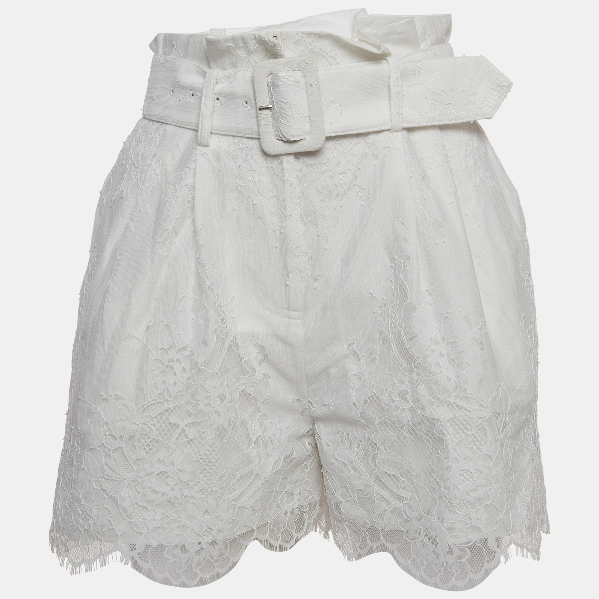 

Self-Portrait White Embroidered Cotton Belted Shorts