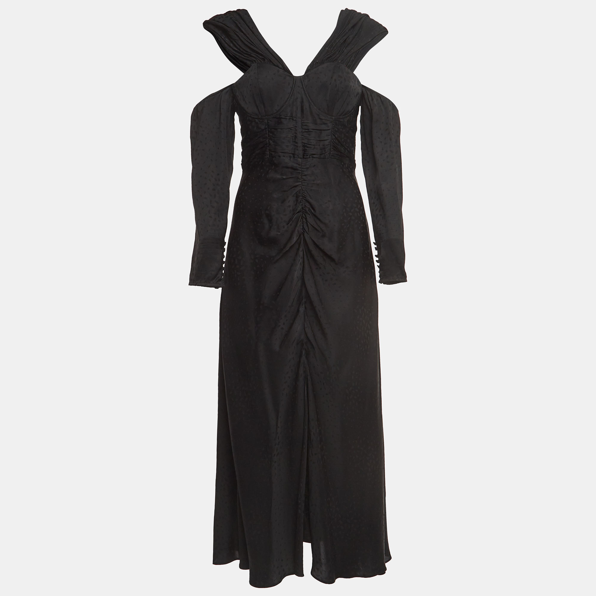 

Self-Portrait Black Jacquard Satin Off-Shoulder Corset Maxi Dress