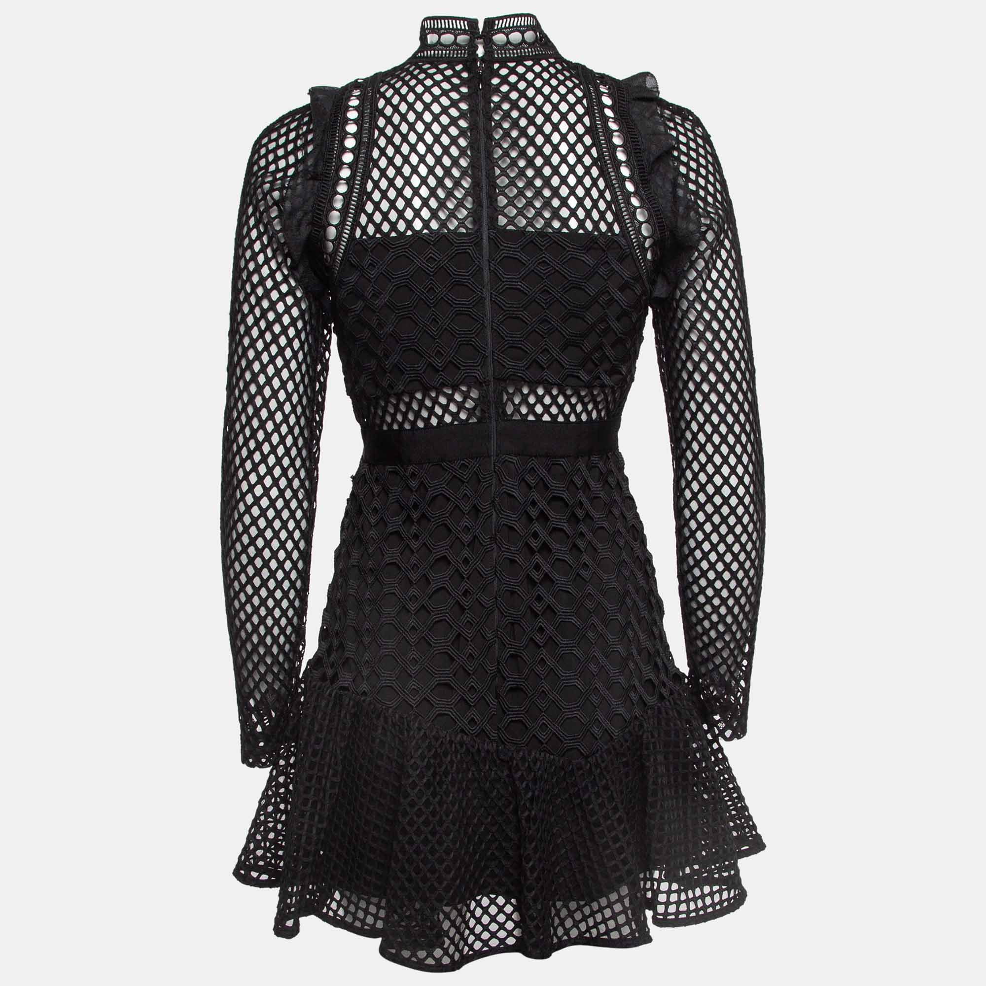 

Self-Portrait Black Guipure Lace Semi Sheer Mini Dress