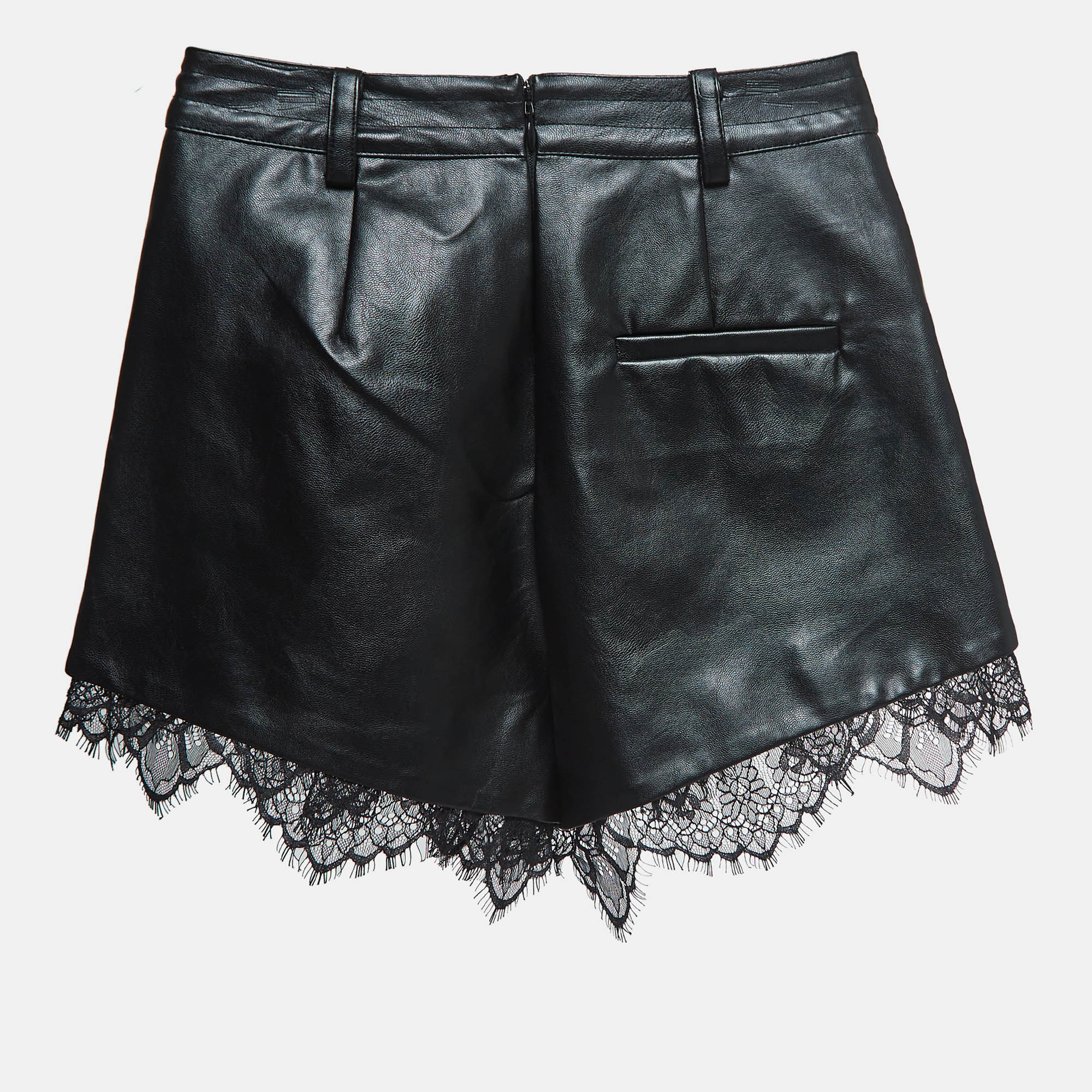 Pre-owned Self-portrait Black Lace Trim Faux Leather Shorts Xs