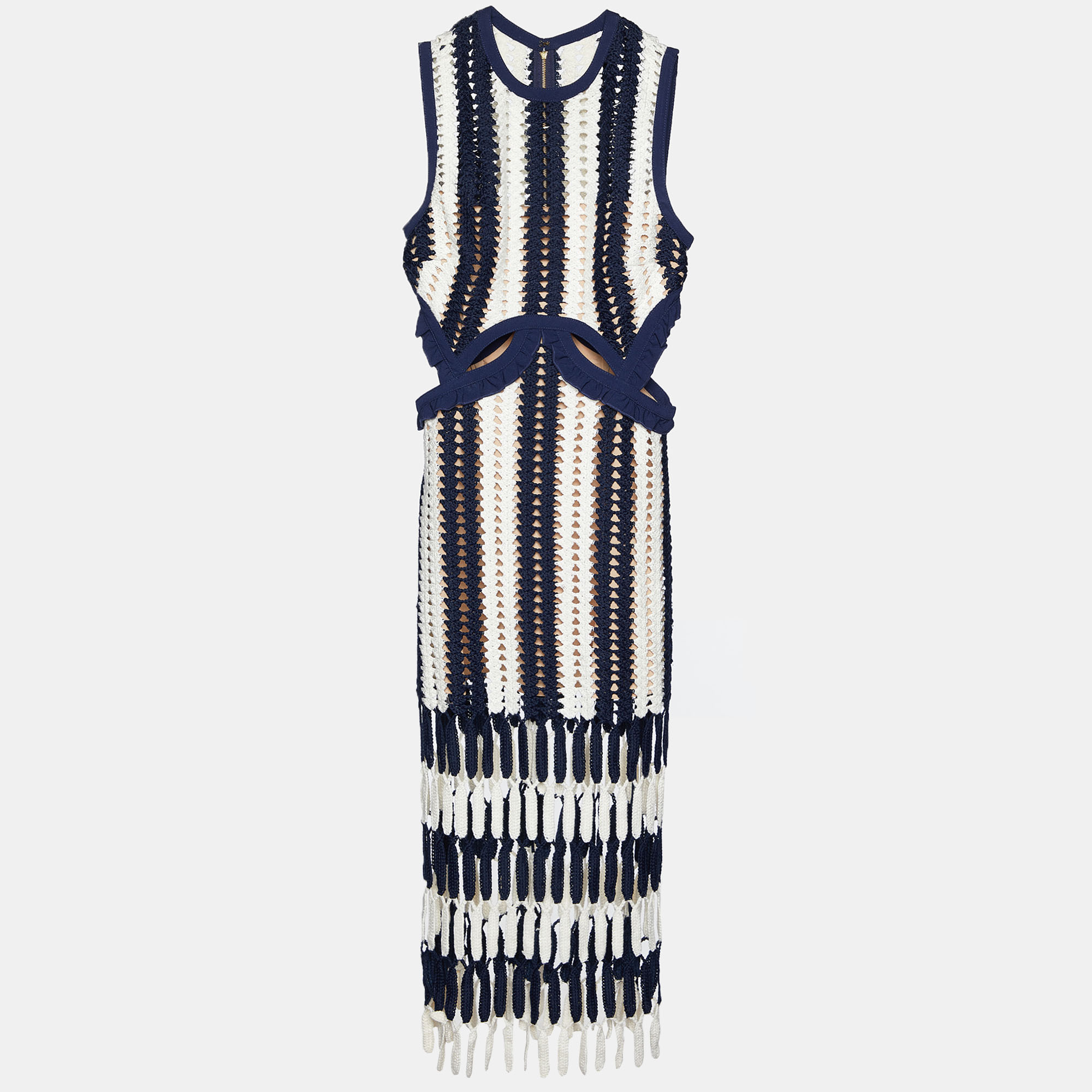 

Self-Portrait Navy Blue Striped Crochet Knit Midi Dress M