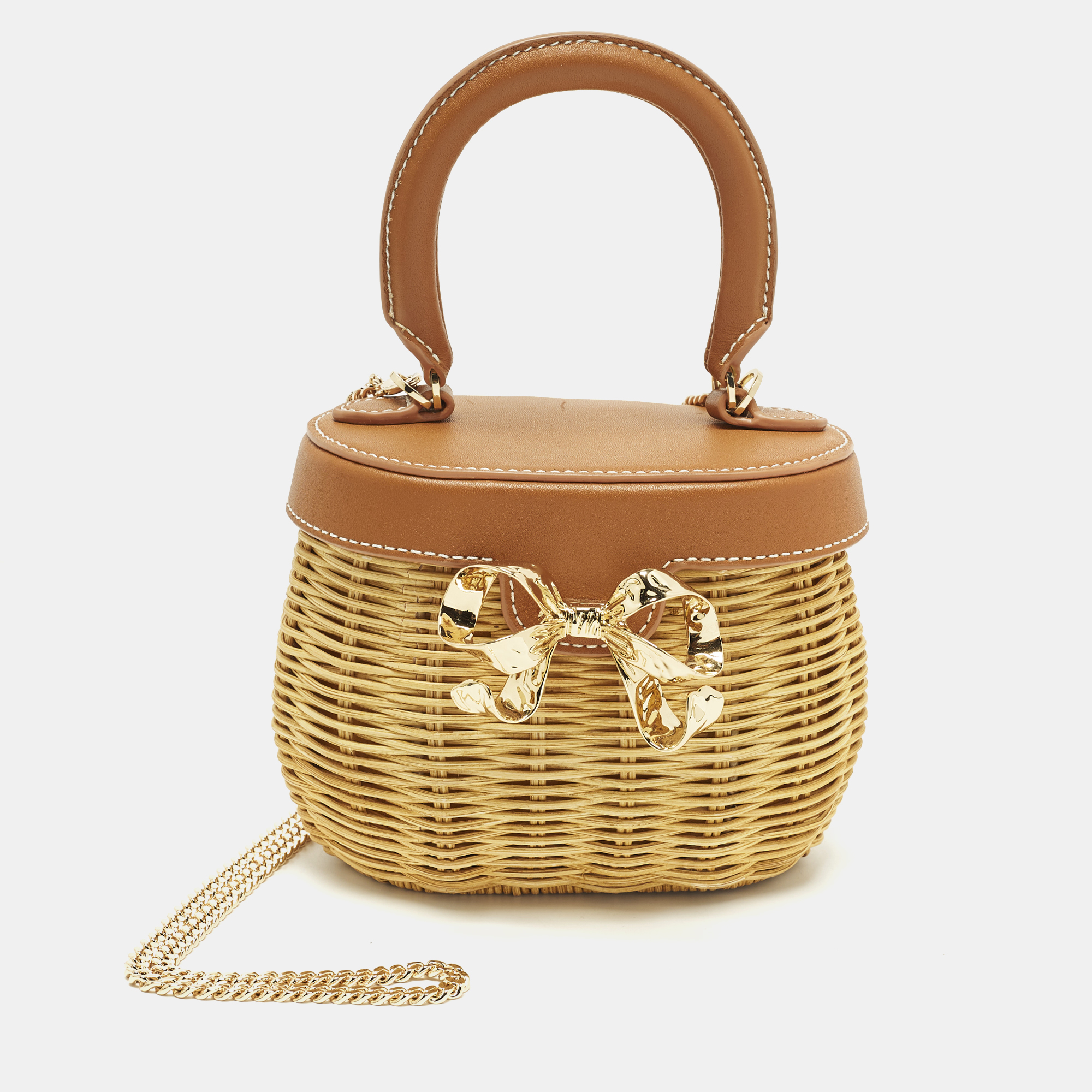 

Self-Portrait Bow Brown/Cream Leather and Rattan Basket Bag