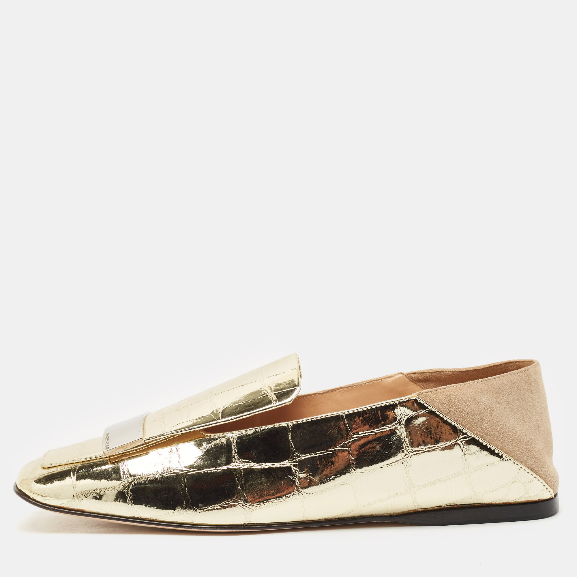 

Sergio Rossi Gold Croc Embossed Leather SR1 Loafers Size