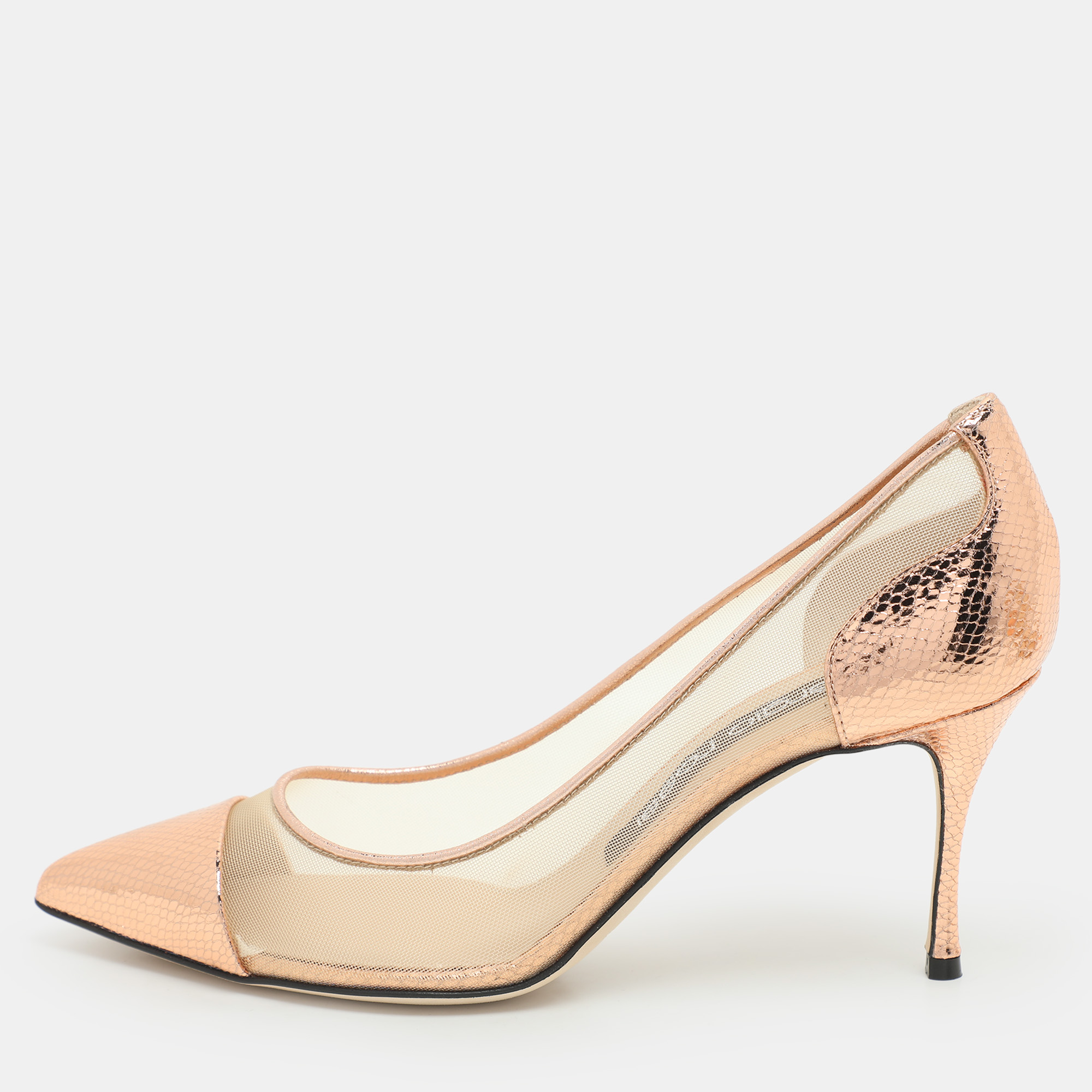 

Sergio Rossi Rose Gold Mesh and Python Embossed Leather Pumps Size