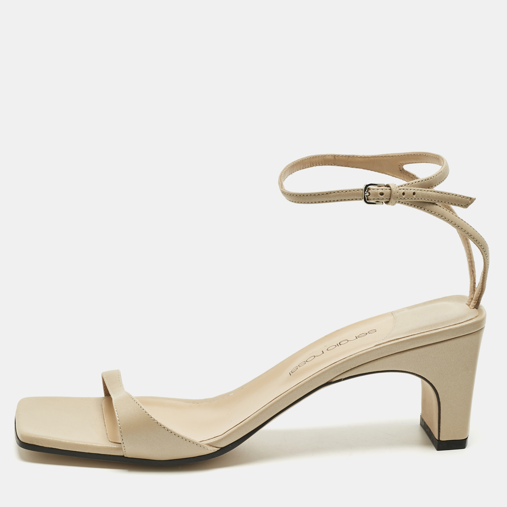 

Sergio Rossi Beige Leather Grazie Ankle Strap Sandals Size