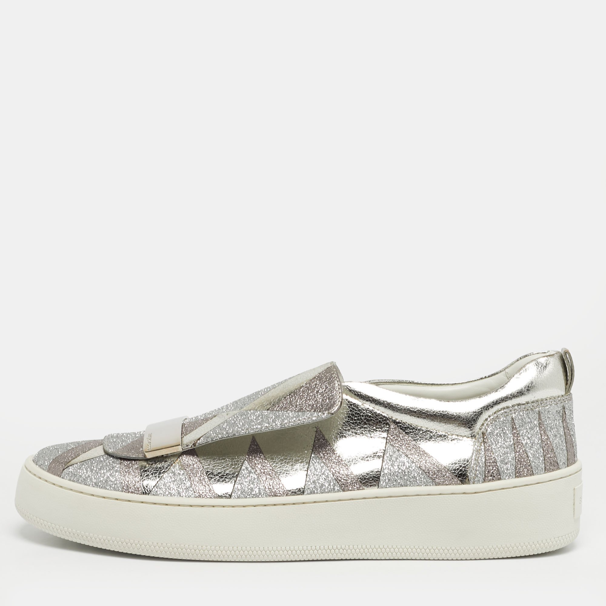 

Sergio Rossi Silver Glitter and Leather Blair Sneakers Size