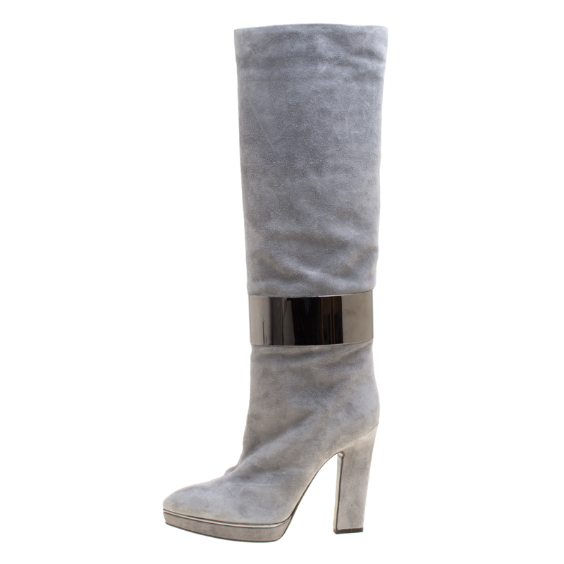 

Sergio Rossi Grey Suede Metal Cuff Boots Size