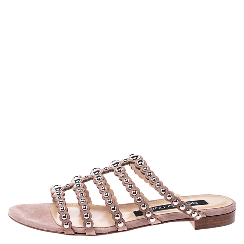 

Sergio Rossi Beige Suede Studded Strappy Flats Size