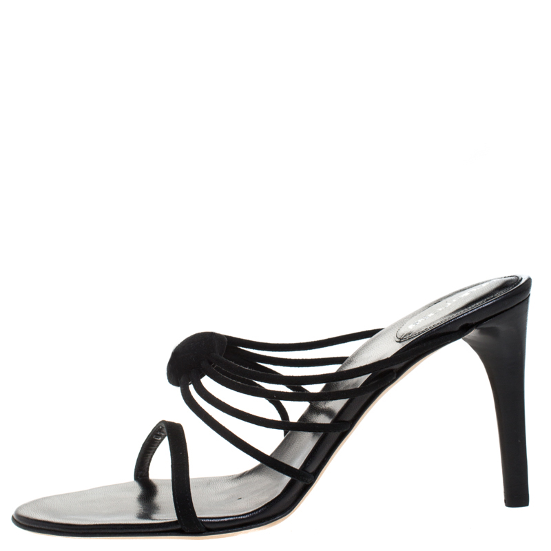 

Sergio Rossi Black Strappy Suede Strappy Sandals Size