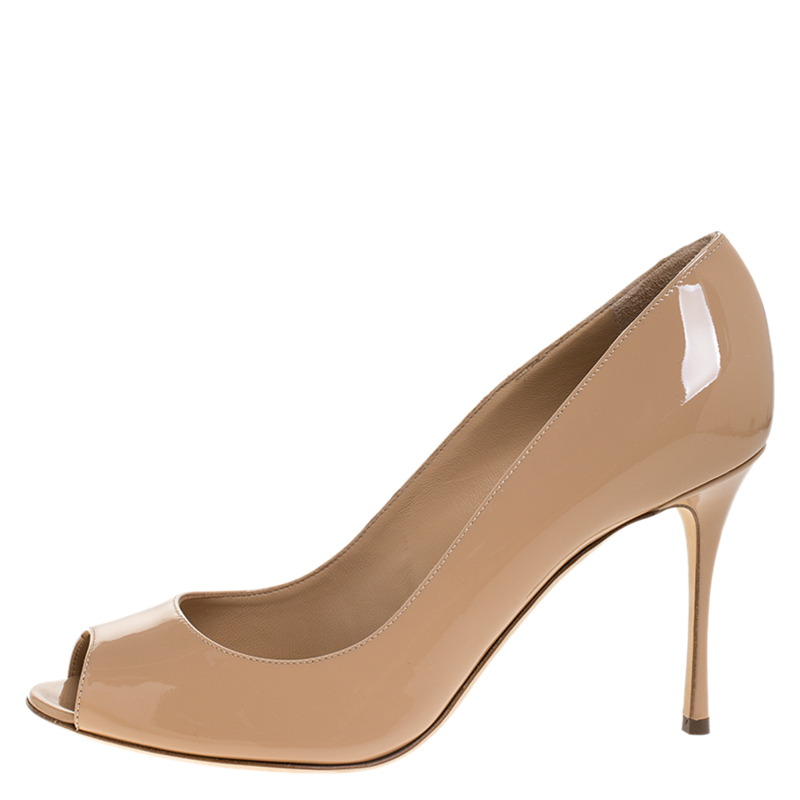 

Sergio Rossi Beige Patent Leather Peep Toe Pumps Size