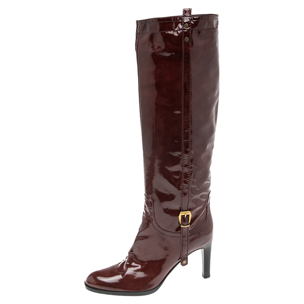 

Sergio Rossi Burgundy Patent Leather Knee Length Boots Size