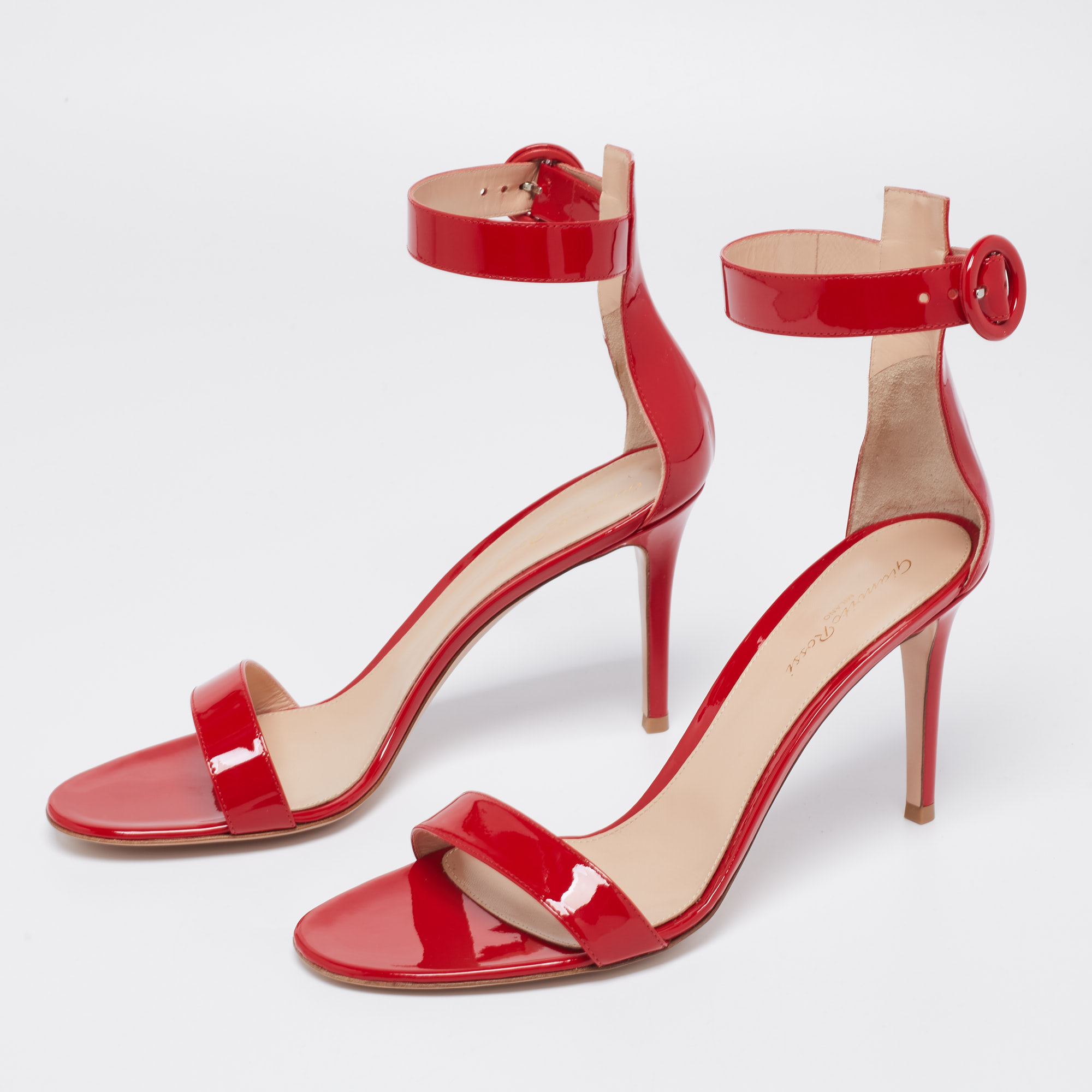 

Gianvito Rossi Red Patent Leather Portofino Ankle Cuff Sandals Size