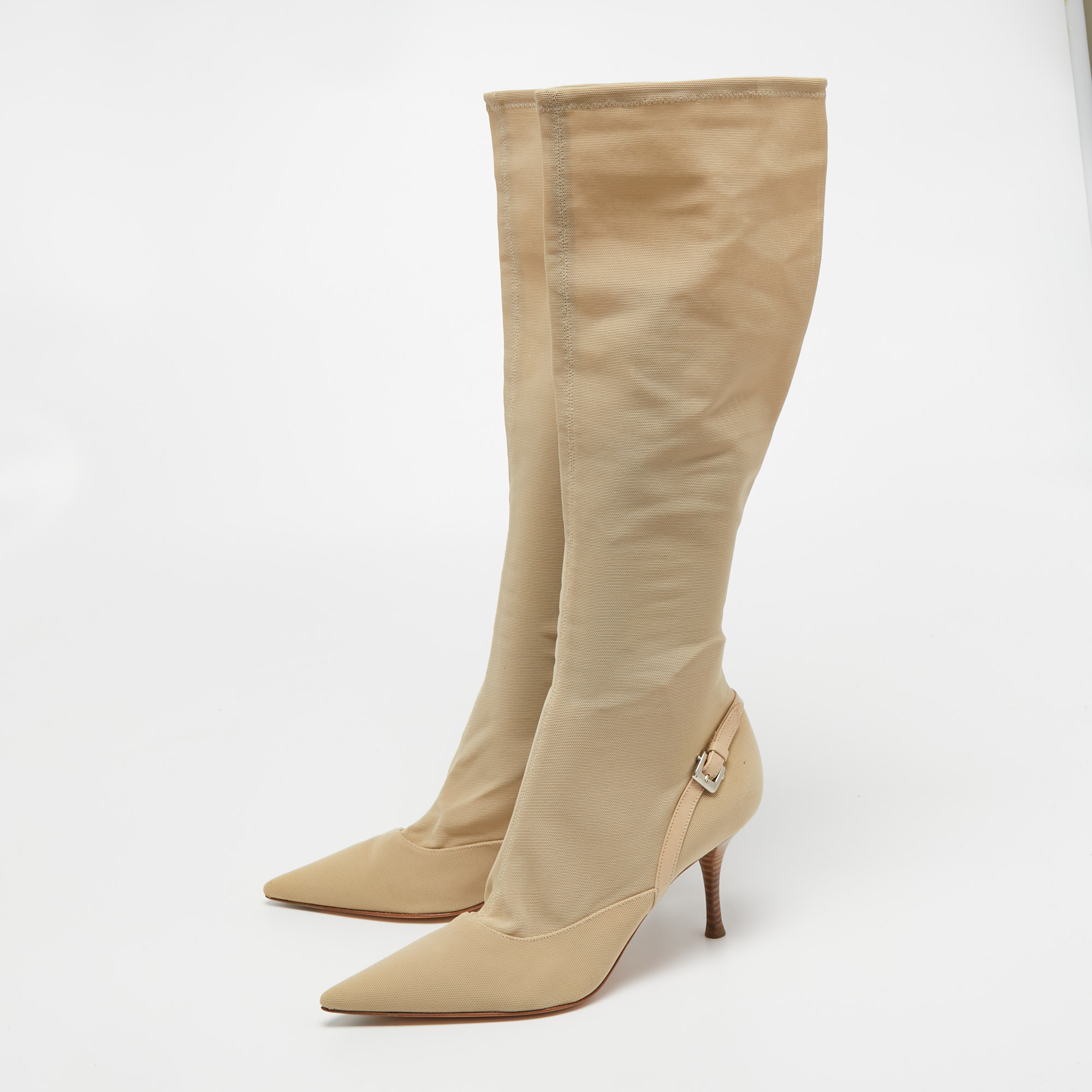 

Sergio Rossi Beige Mesh and Leather Knee Length Boots Size