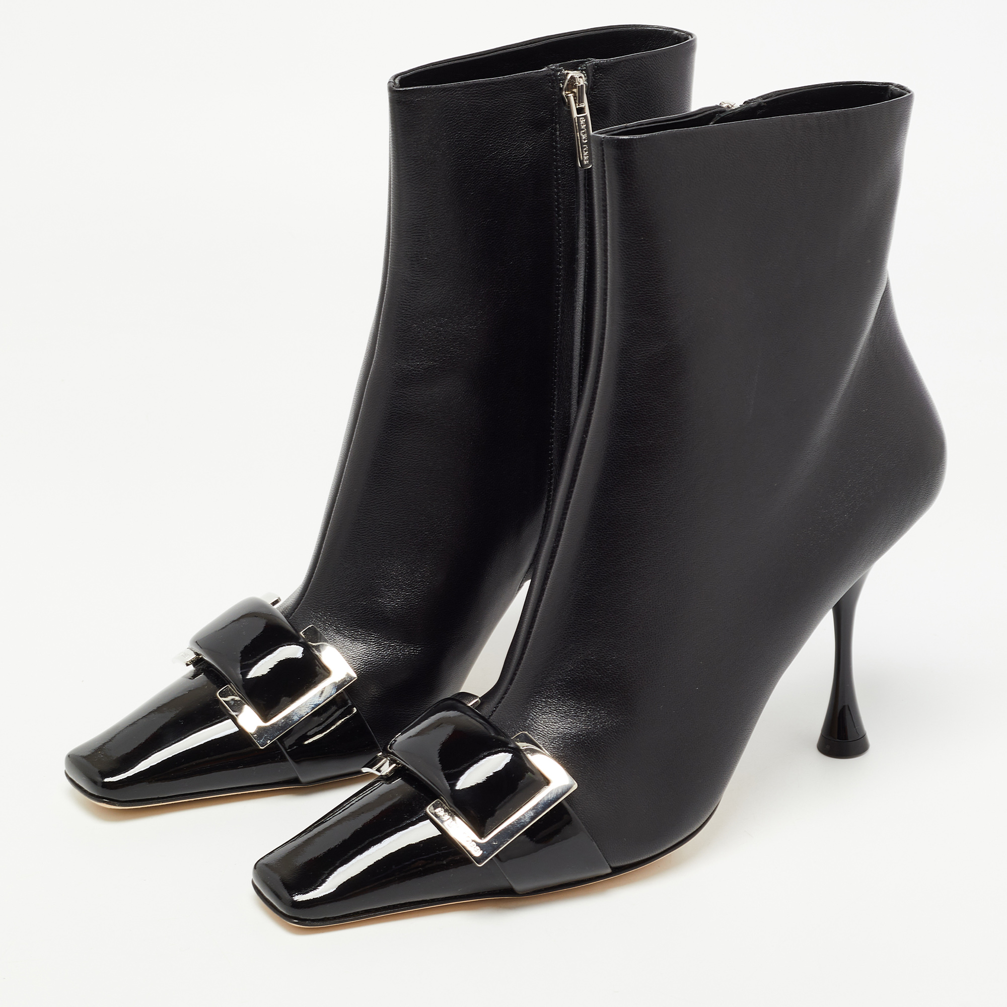 

Sergio Rossi Black Leather Buckle Details Ankle Length Booties Size
