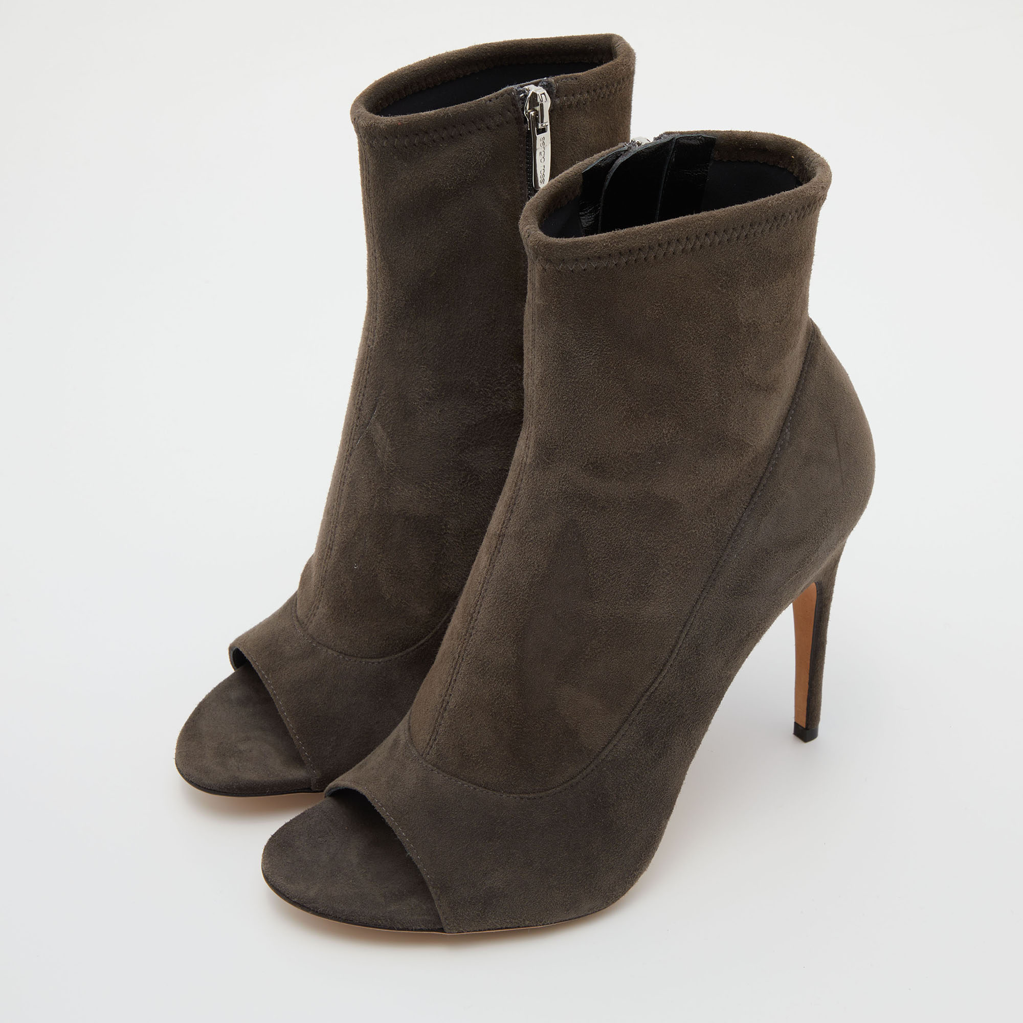 

Sergio Rossi Grey Suede Open Toe Ankle Booties Size