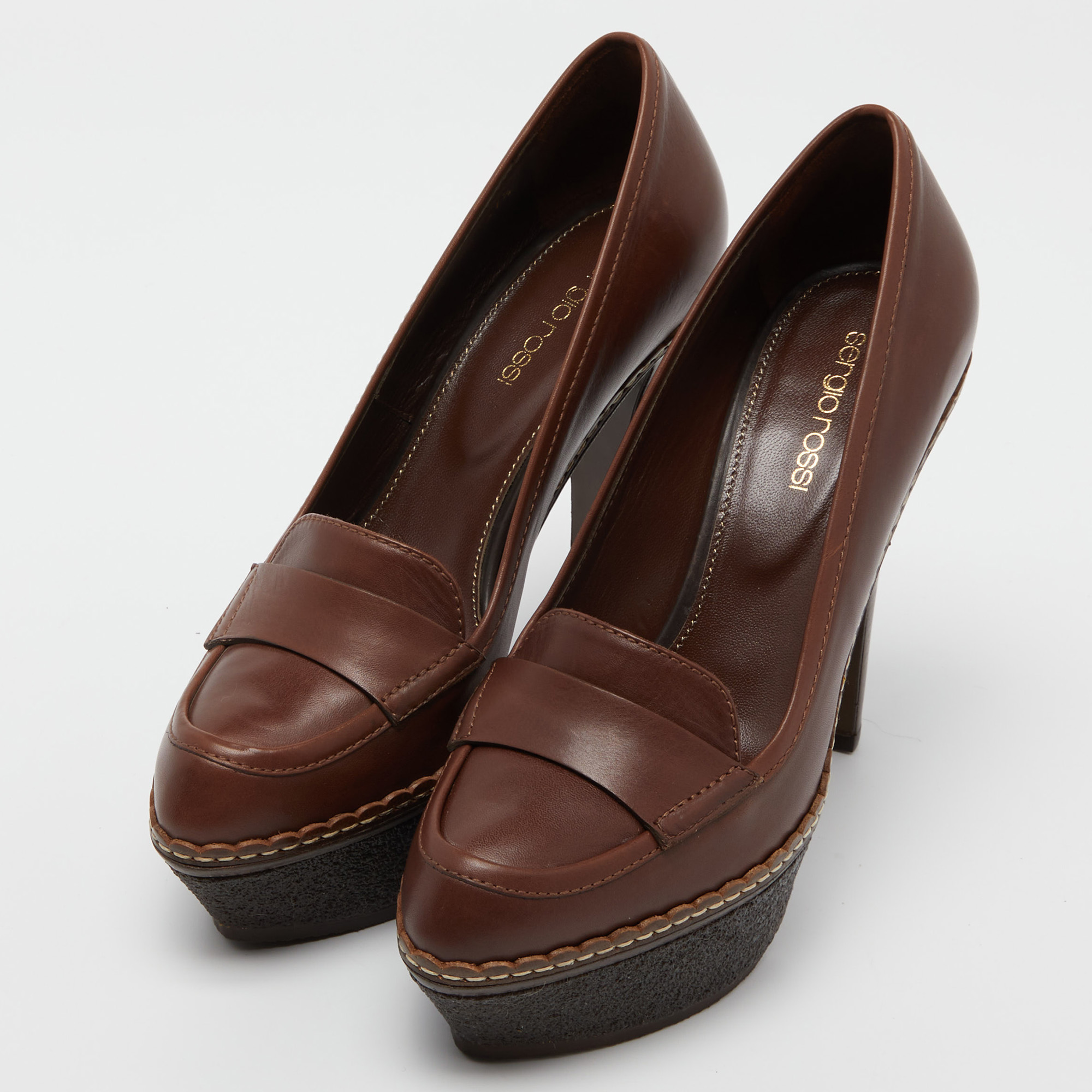

Sergio Rossi Brown Leather Platform Pumps Size