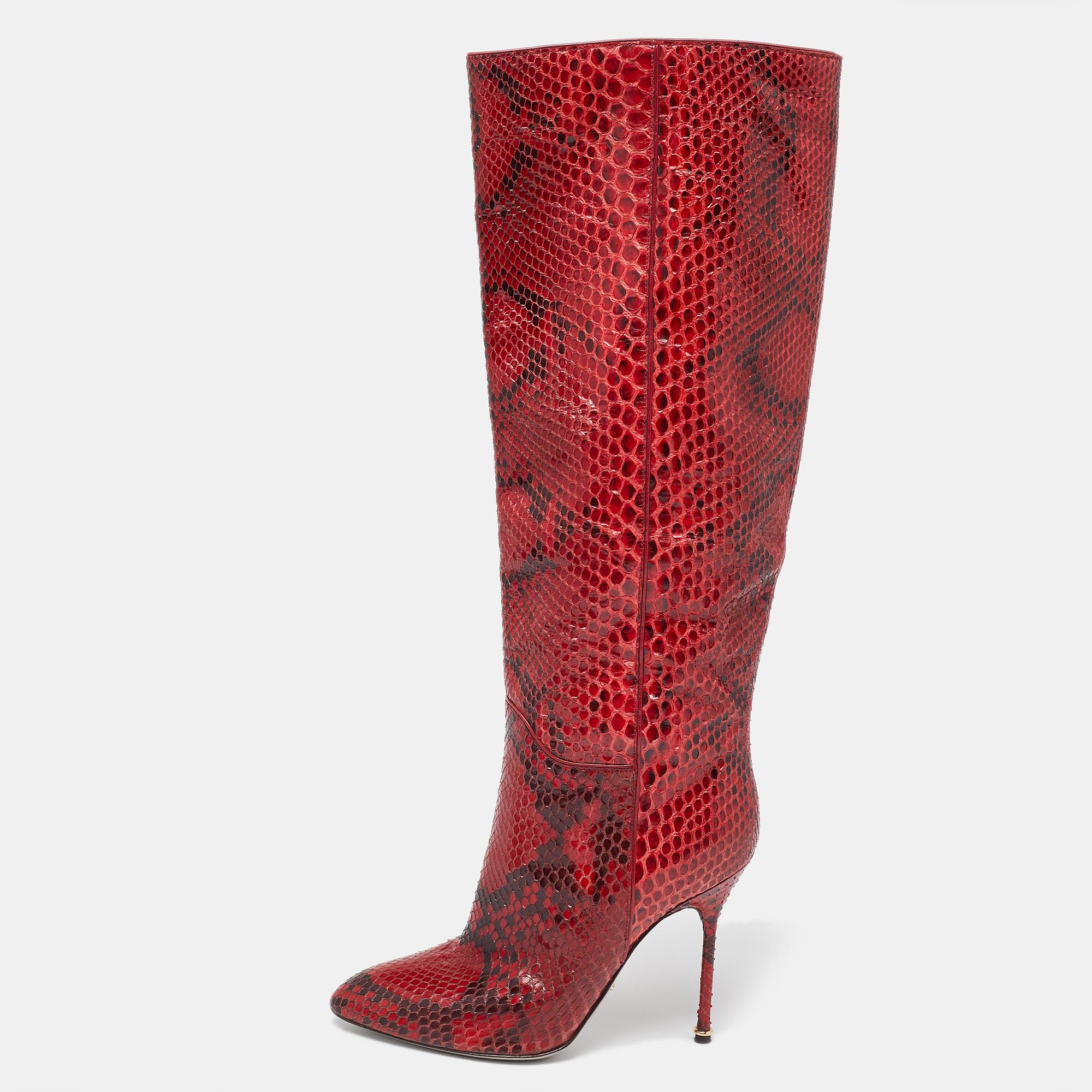 مملوكة مسبقًا Sergio Rossi Red Python Calf Length Boots Size 36