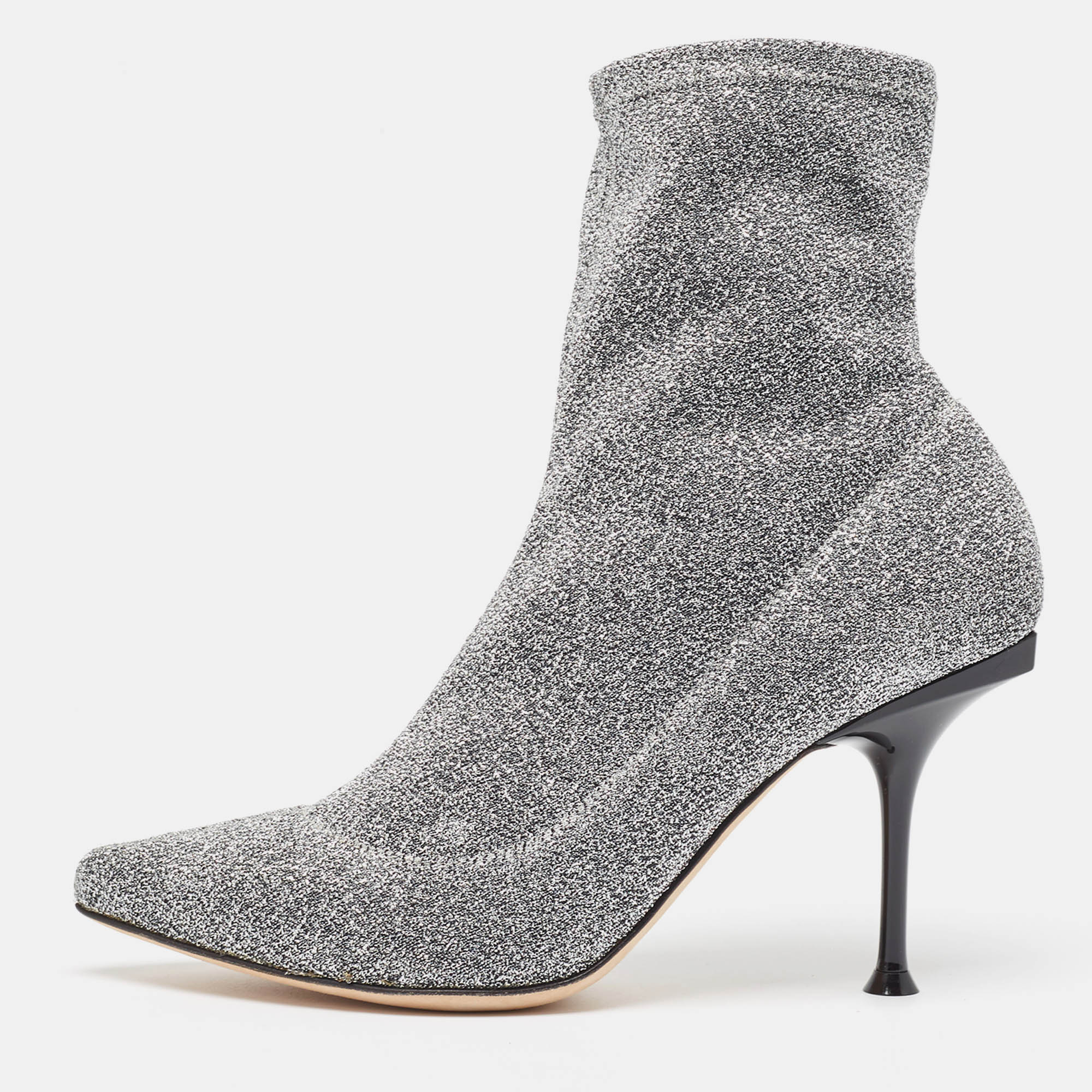 

Sergio Rossi Silver Knit Fabric Sock Ankle Boots Size