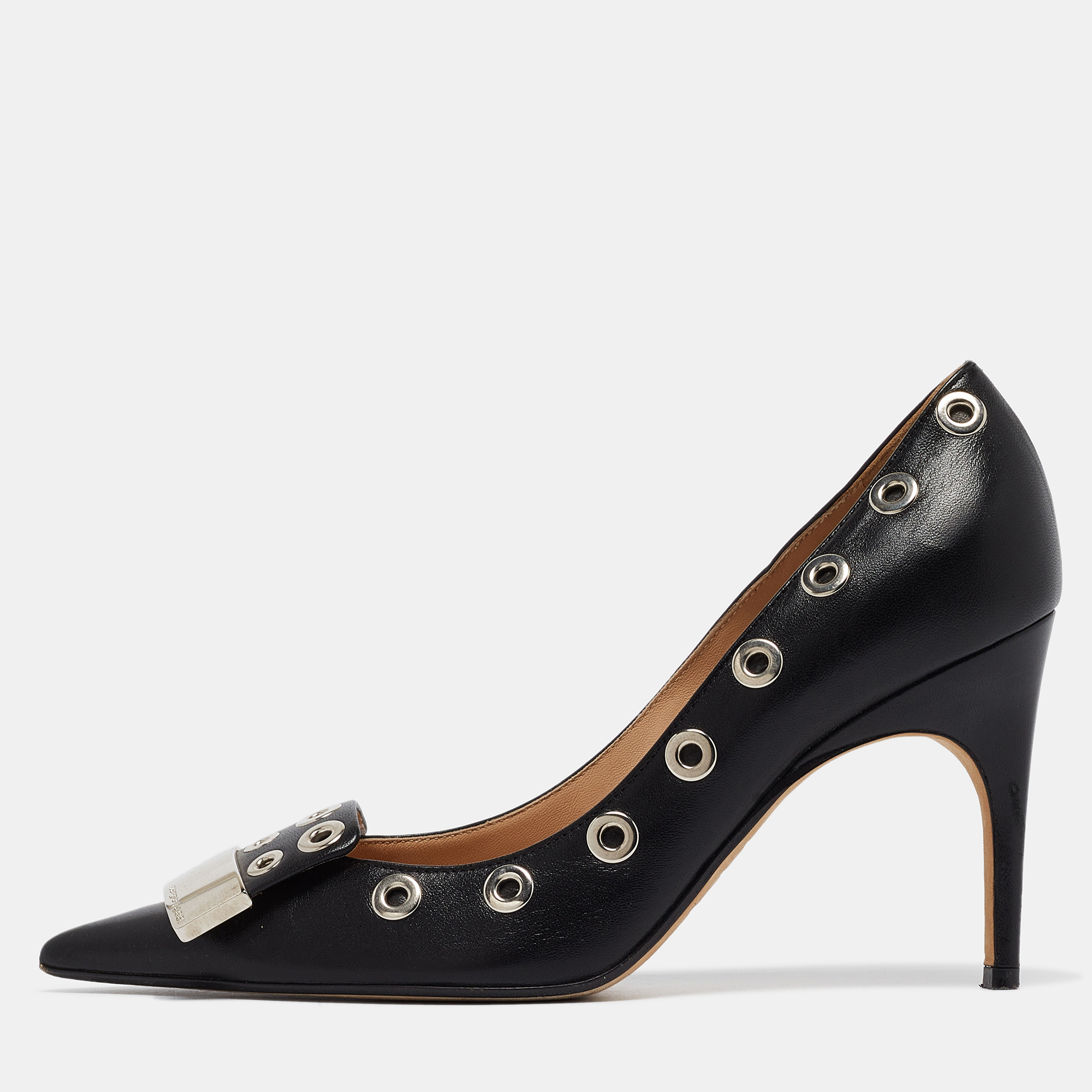 

Sergio Rossi Black Leather Eyelet Detail Pumps Size