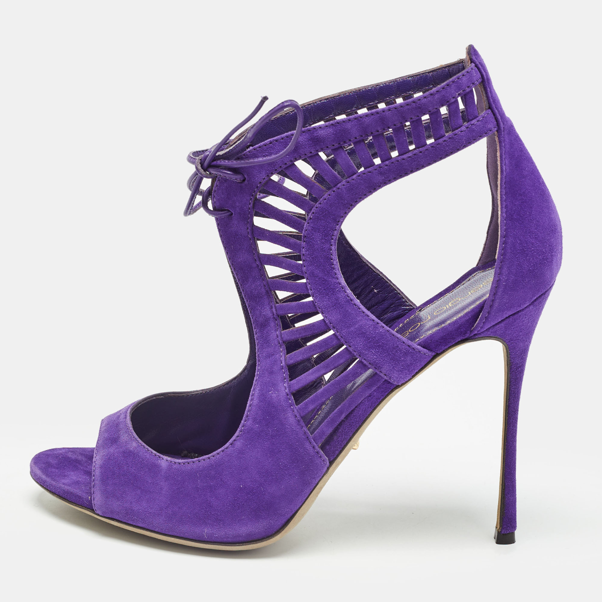 

Sergio Rossi Purple Suede Lace Up Sandals Size