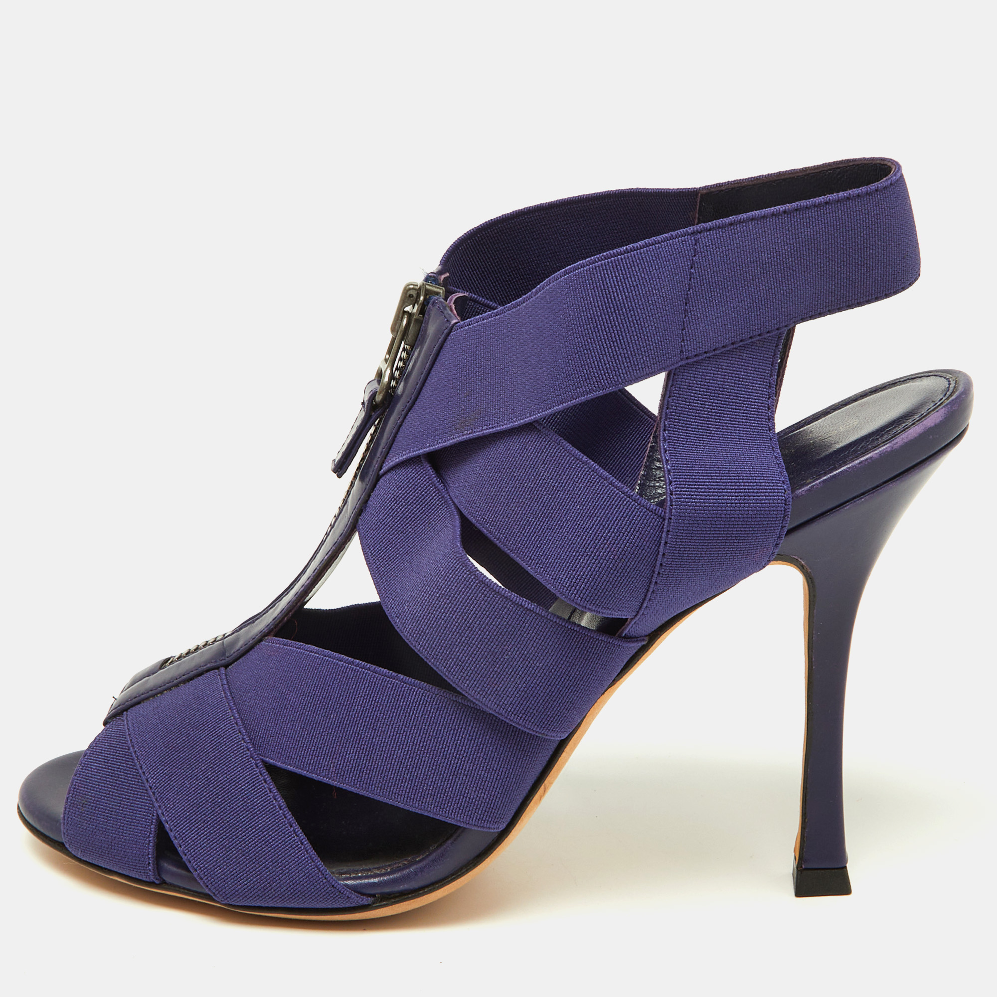 

Sergio Rossi Purple Elastic and Leather Strappy Slingback Sandals Size