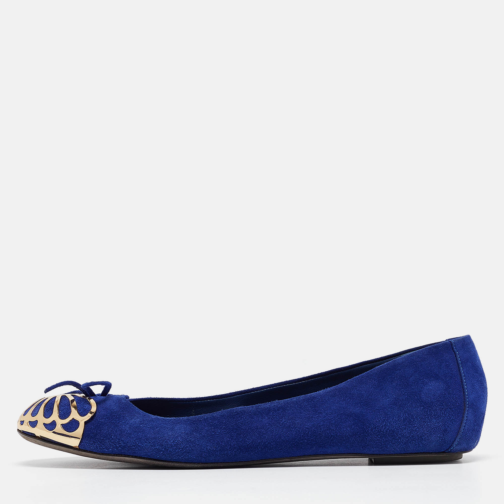 Pre-owned Sergio Rossi Blue Suede Ballet Flats Size 40