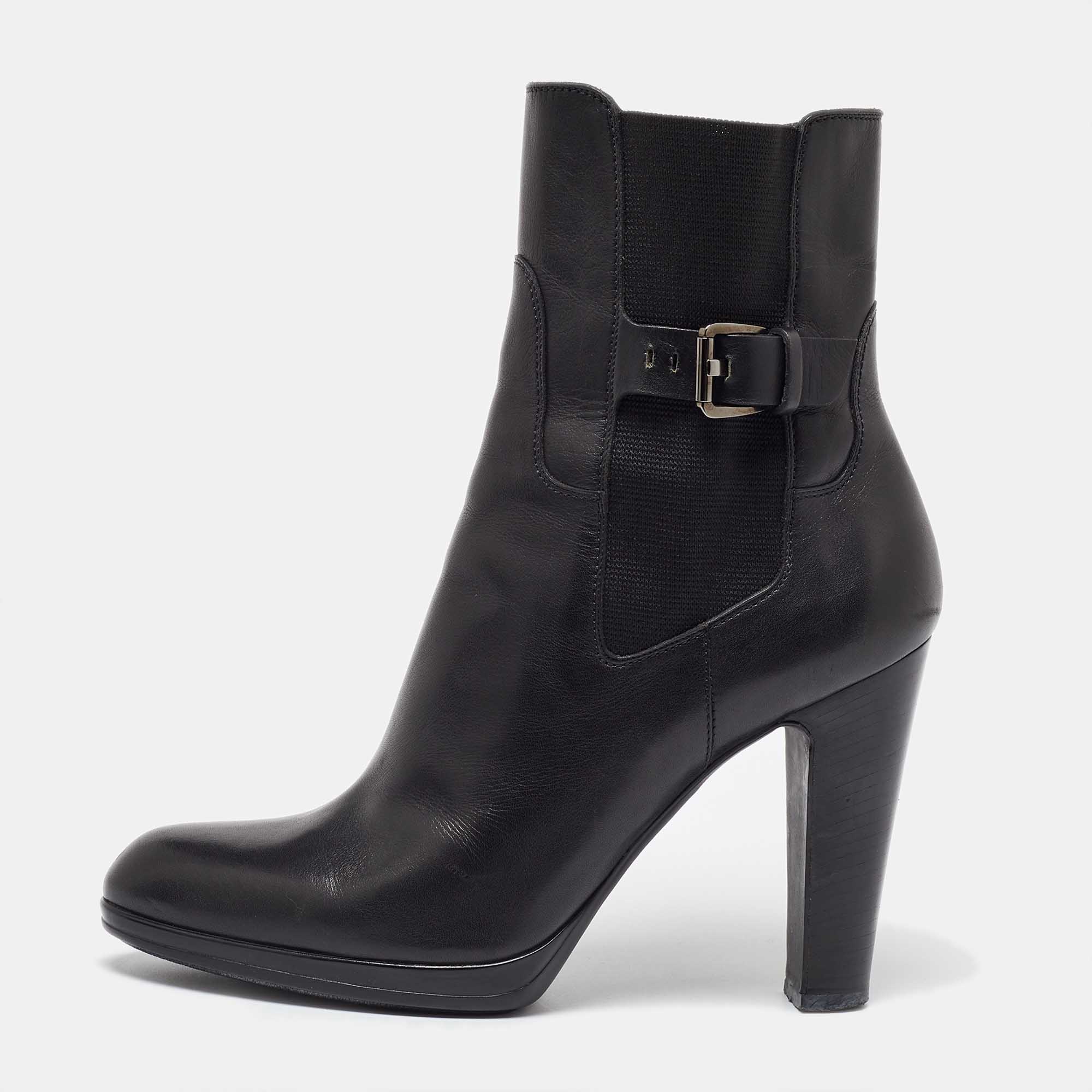 

Sergio Rossi Black Leather Buckle Detail Ankle Boots Size