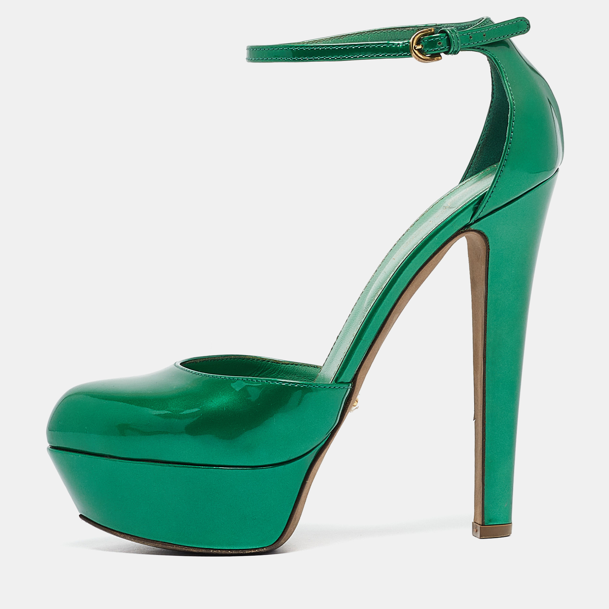 

Sergio Rossi Green Patent Leather Ankle Strap Platform Pumps Size