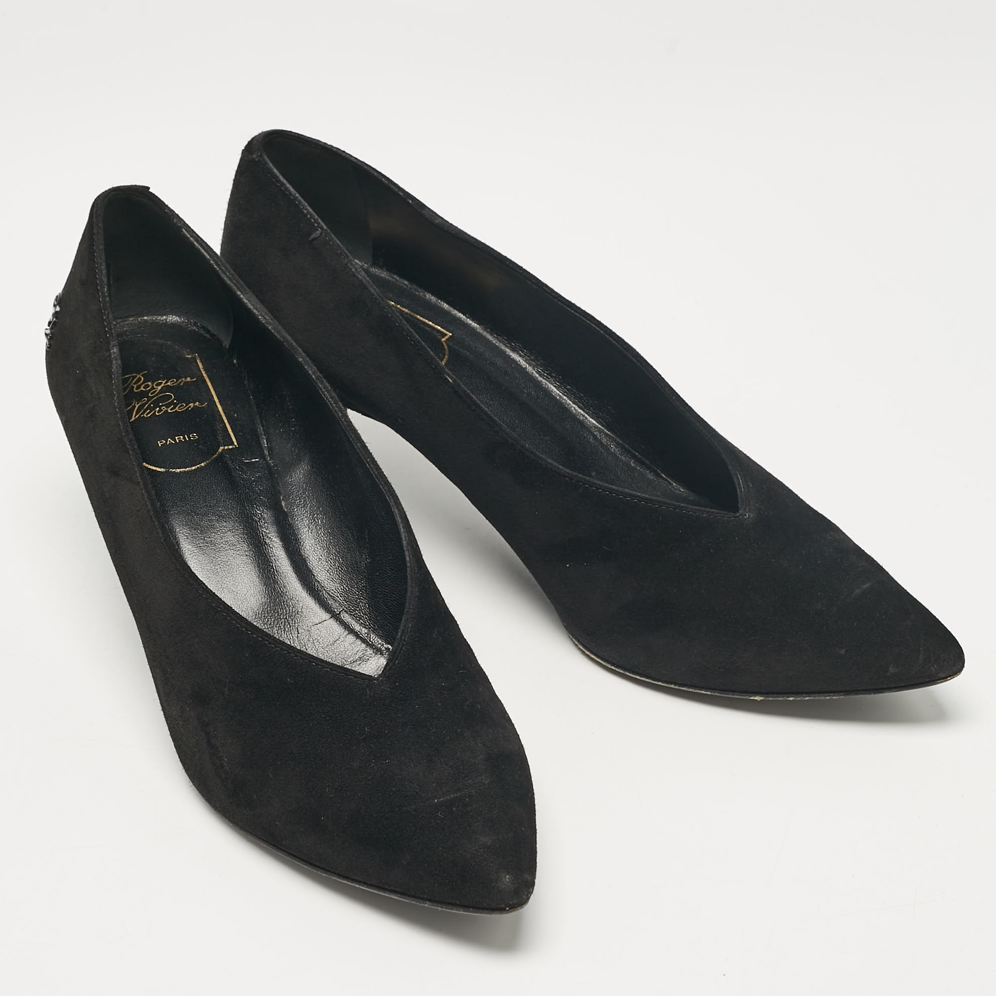 Sergio Rossi Black Suede Pointed Toe Pumps Size 38.5 