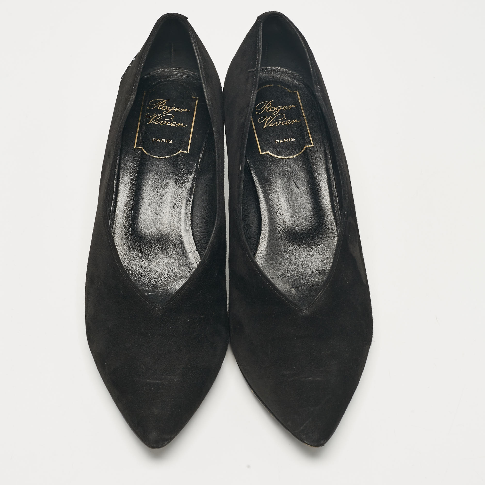 Sergio Rossi Black Suede Pointed Toe Pumps Size 38.5 