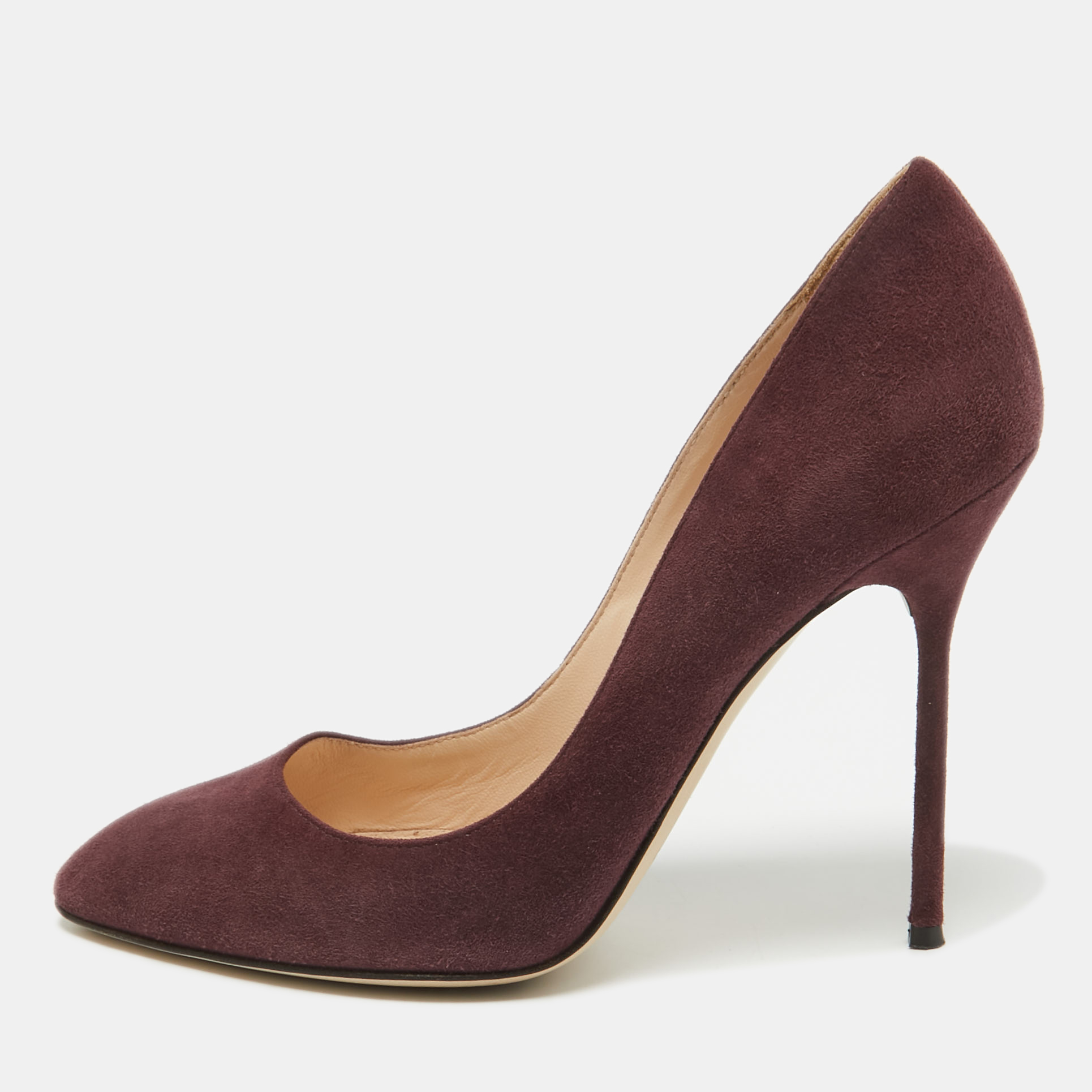 Pre-owned Sergio Rossi Plum Suede Pumps Size 38 In Purple