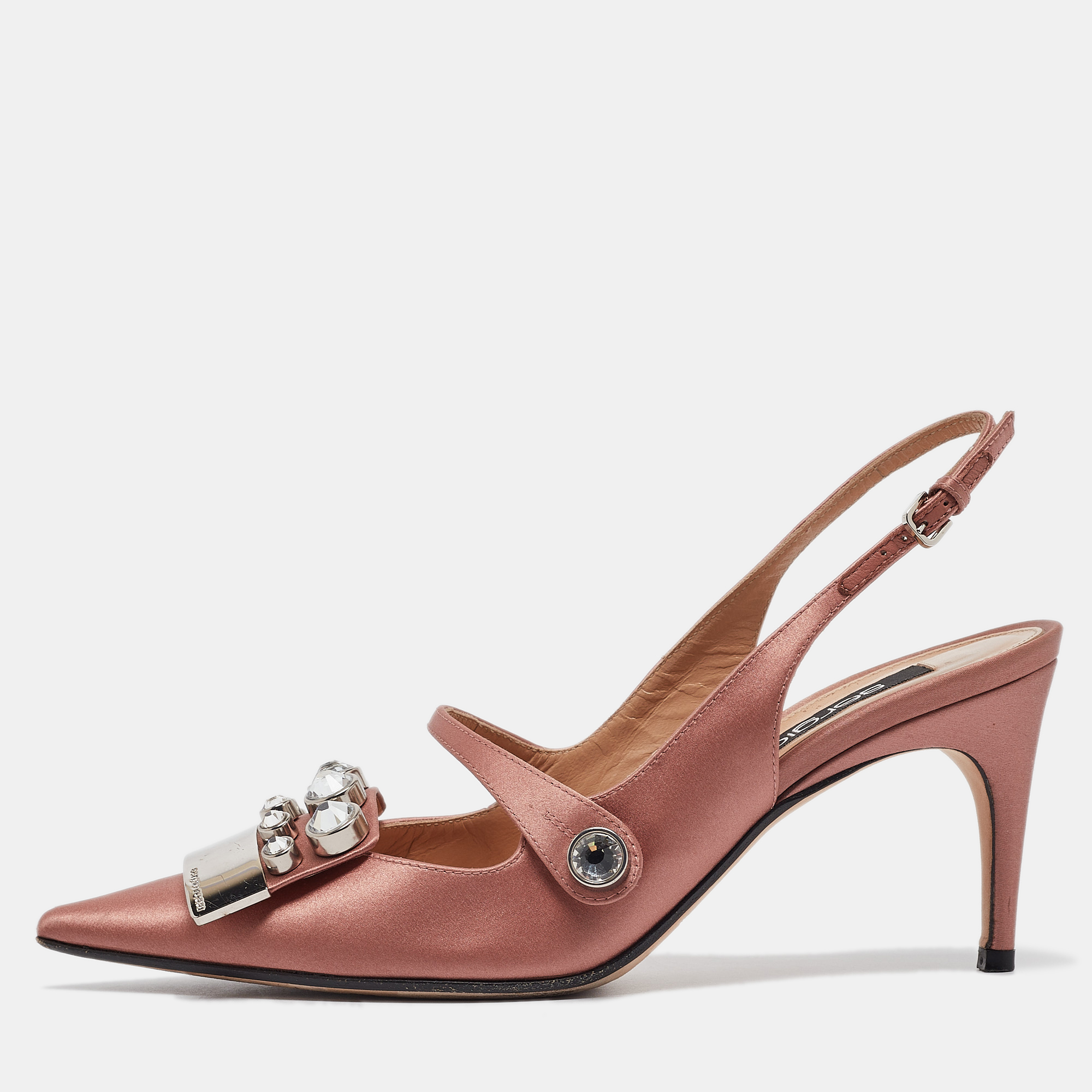 

Sergio Rossi Beige Satin Slingback Pumps Size