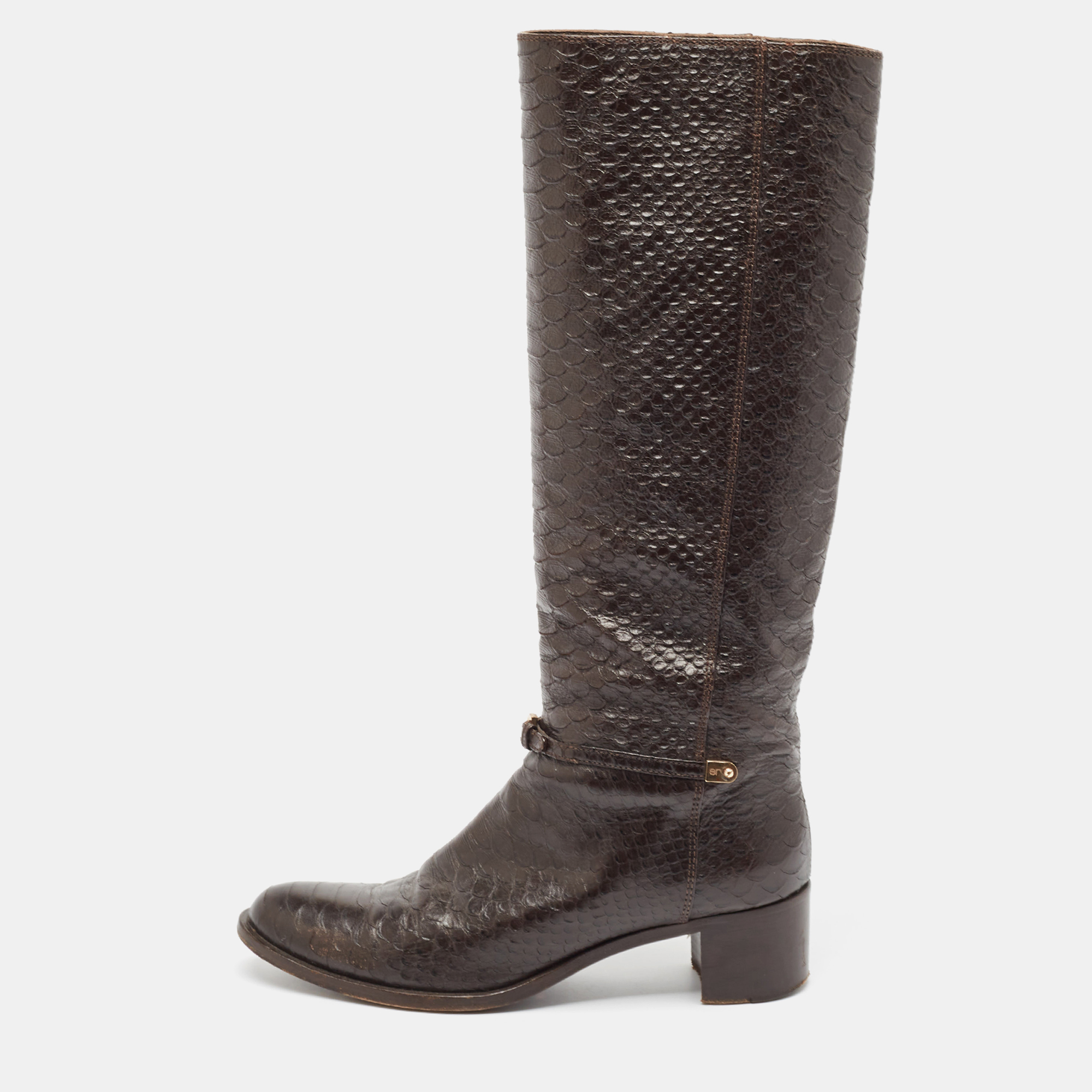 

Sergio Rossi Brown Python Embossed Leather Knee Length Boots Size