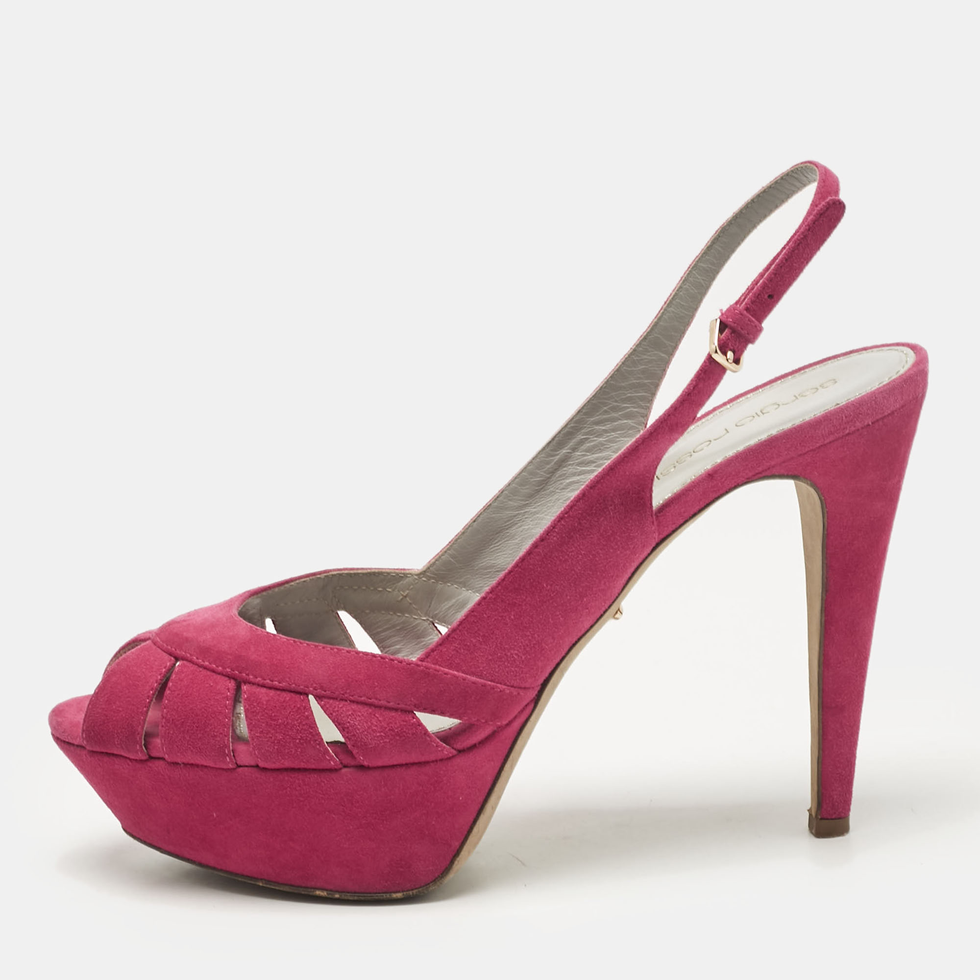 

Sergio Rossi Pink Suede Platform Slingback Sandals Size