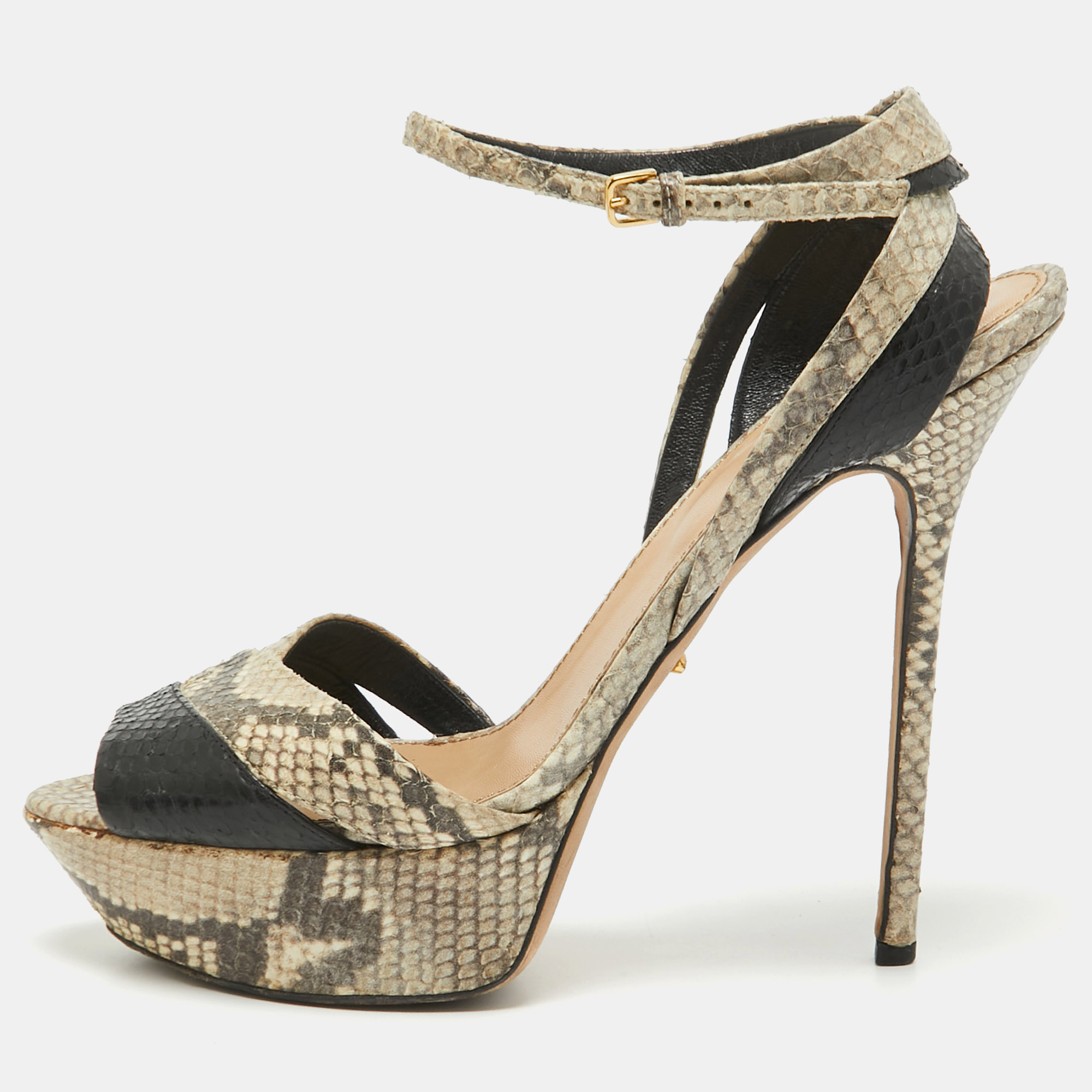 

Sergio Rossi Grey Python Embossed Leather Ankle Strap Sandals Size