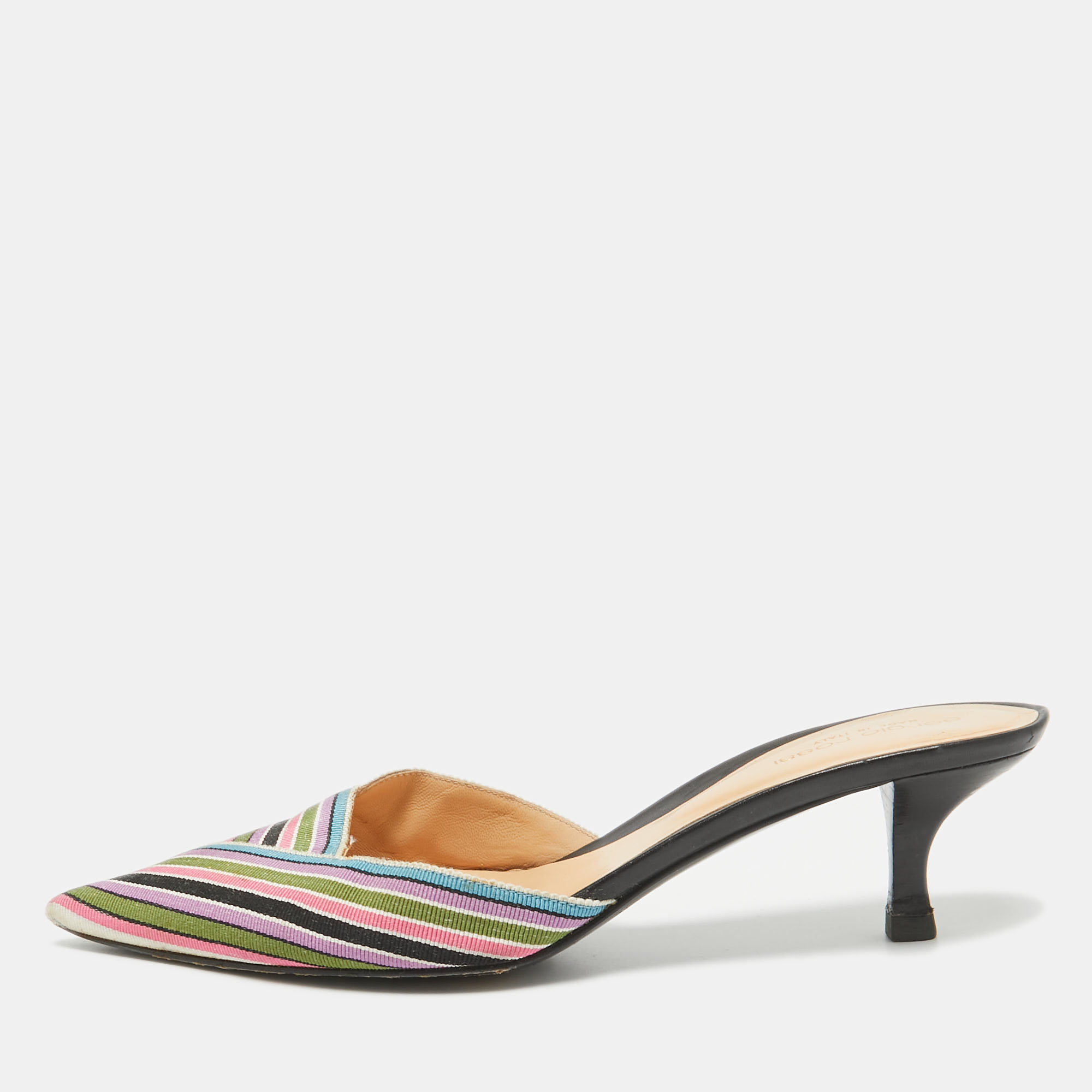 

Sergio Rossi Multicolor Striped Fabric Mules Size