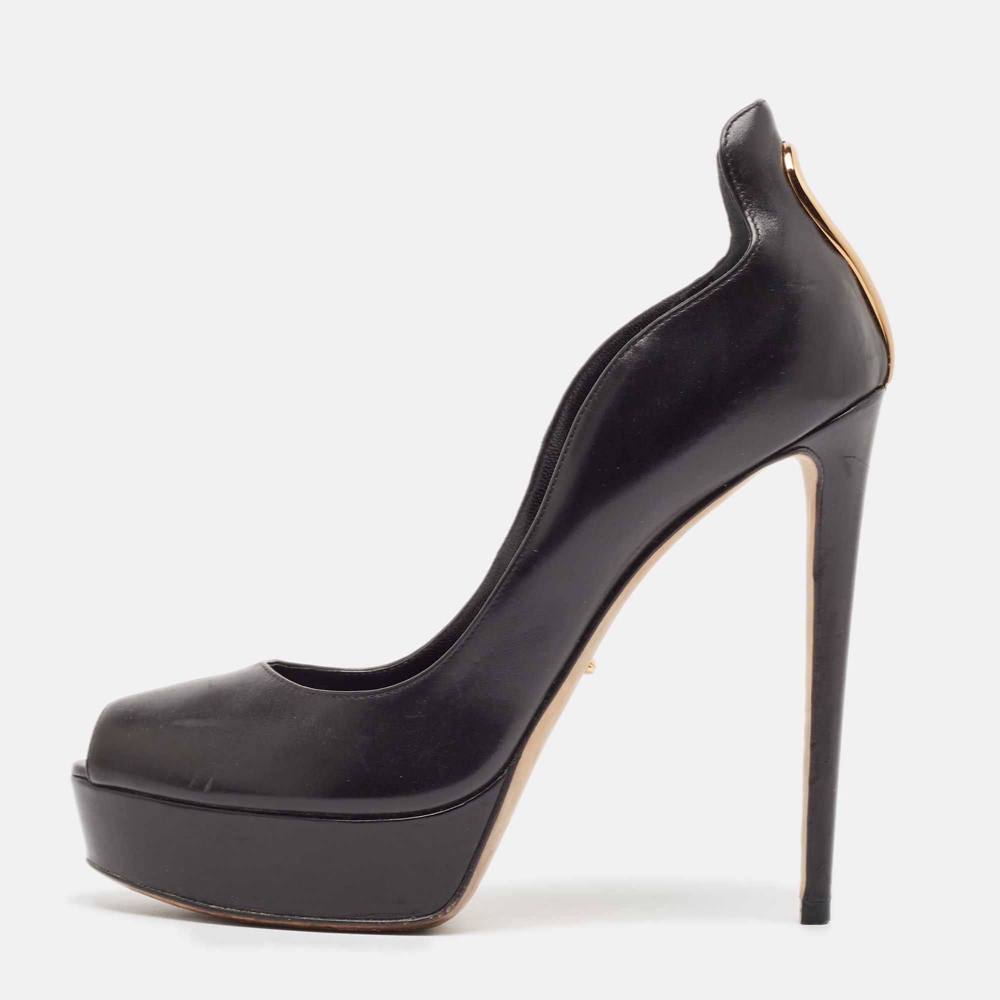 

Sergio Rossi Black Leather Peep Toe Platform Pumps Size