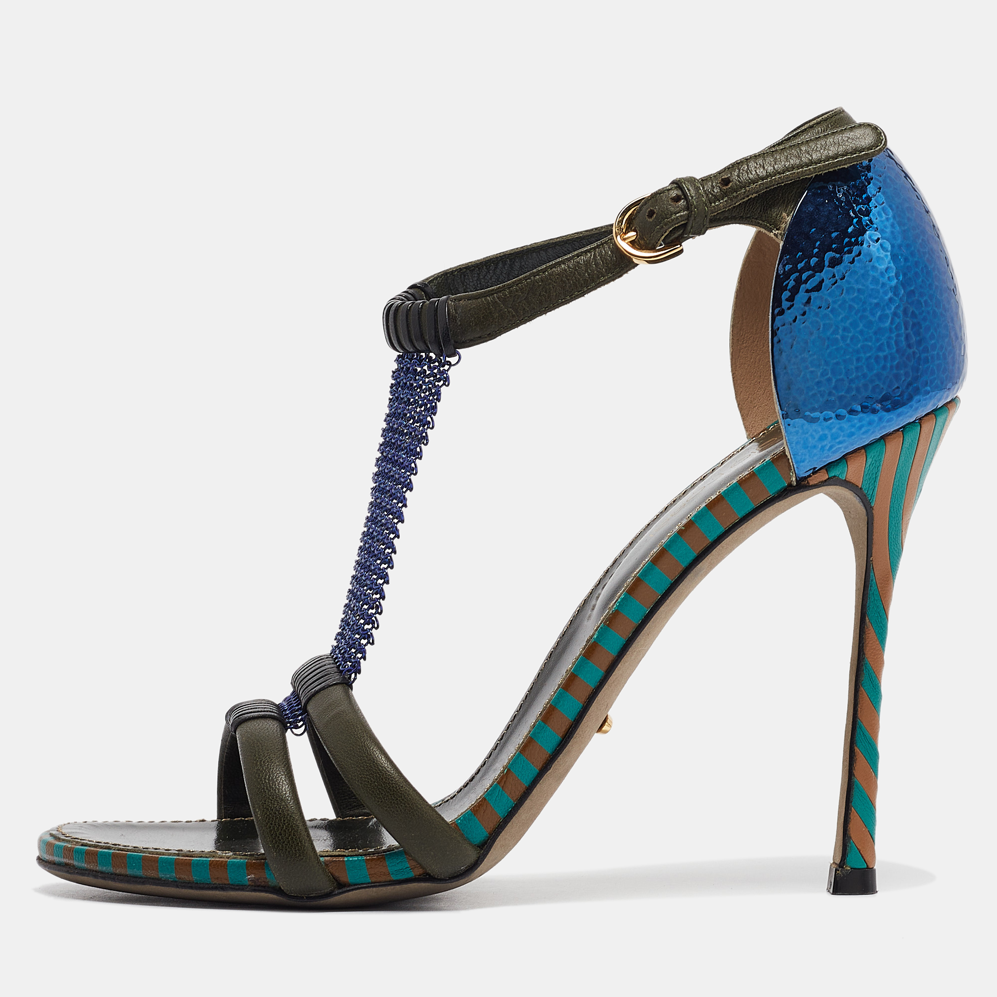 

Sergio Rossi Green Leather and Mesh Ankle Strap Sandals Size