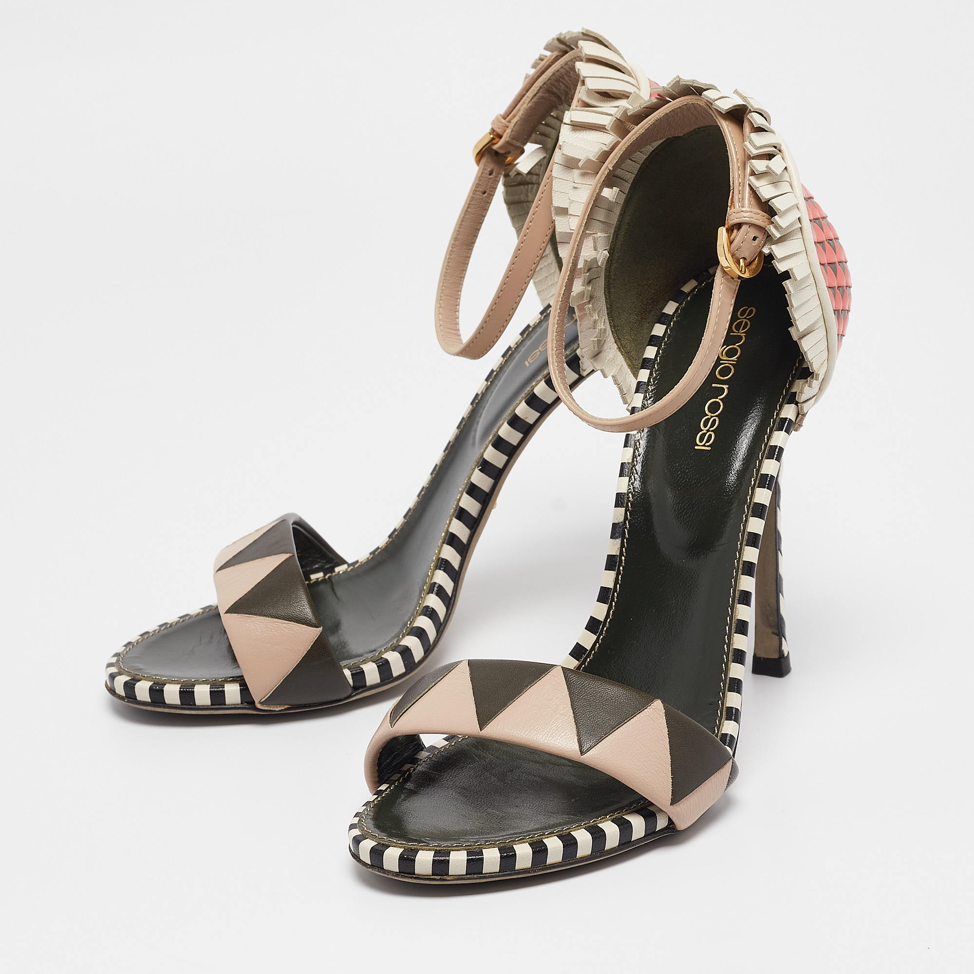 Sergio Rossi Multicolor Leather Ankle Strap Sandals Size 38.5 
