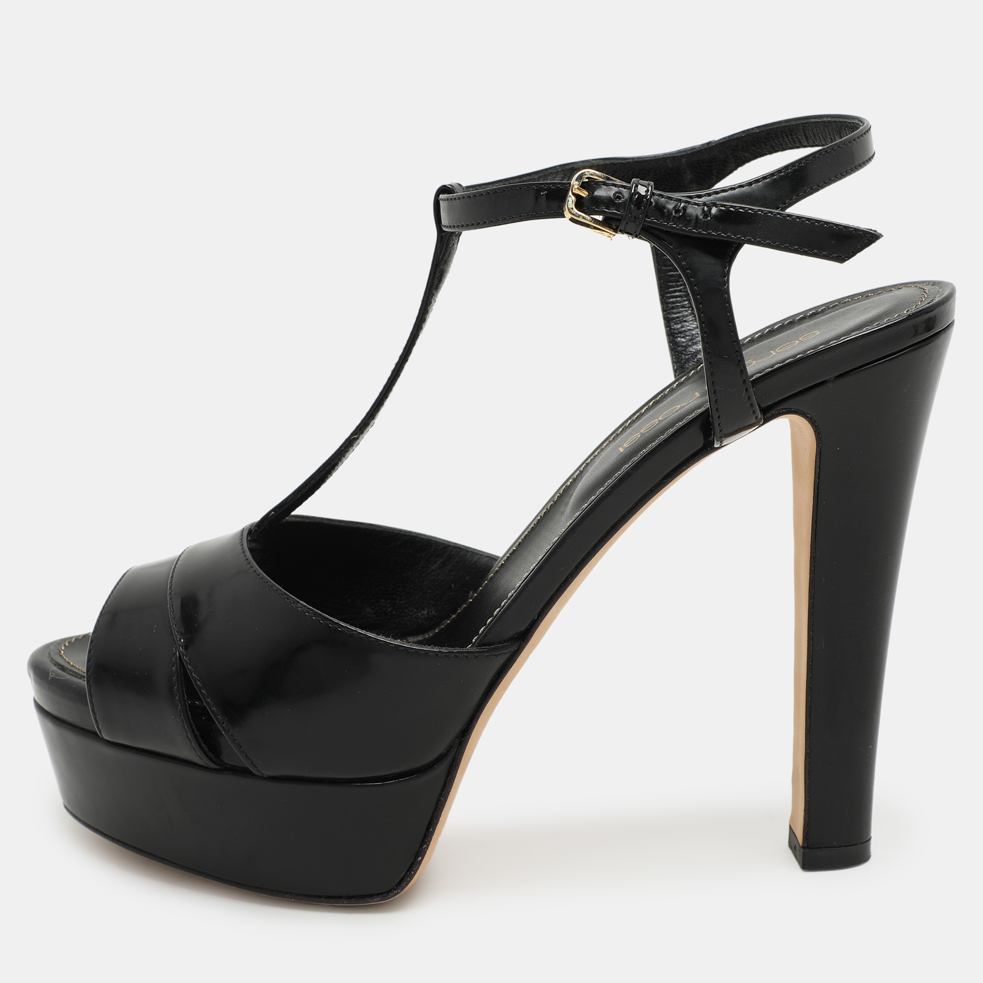 

Sergio Rossi Black Leather Edwige Platform Ankle Strap Sandals Size