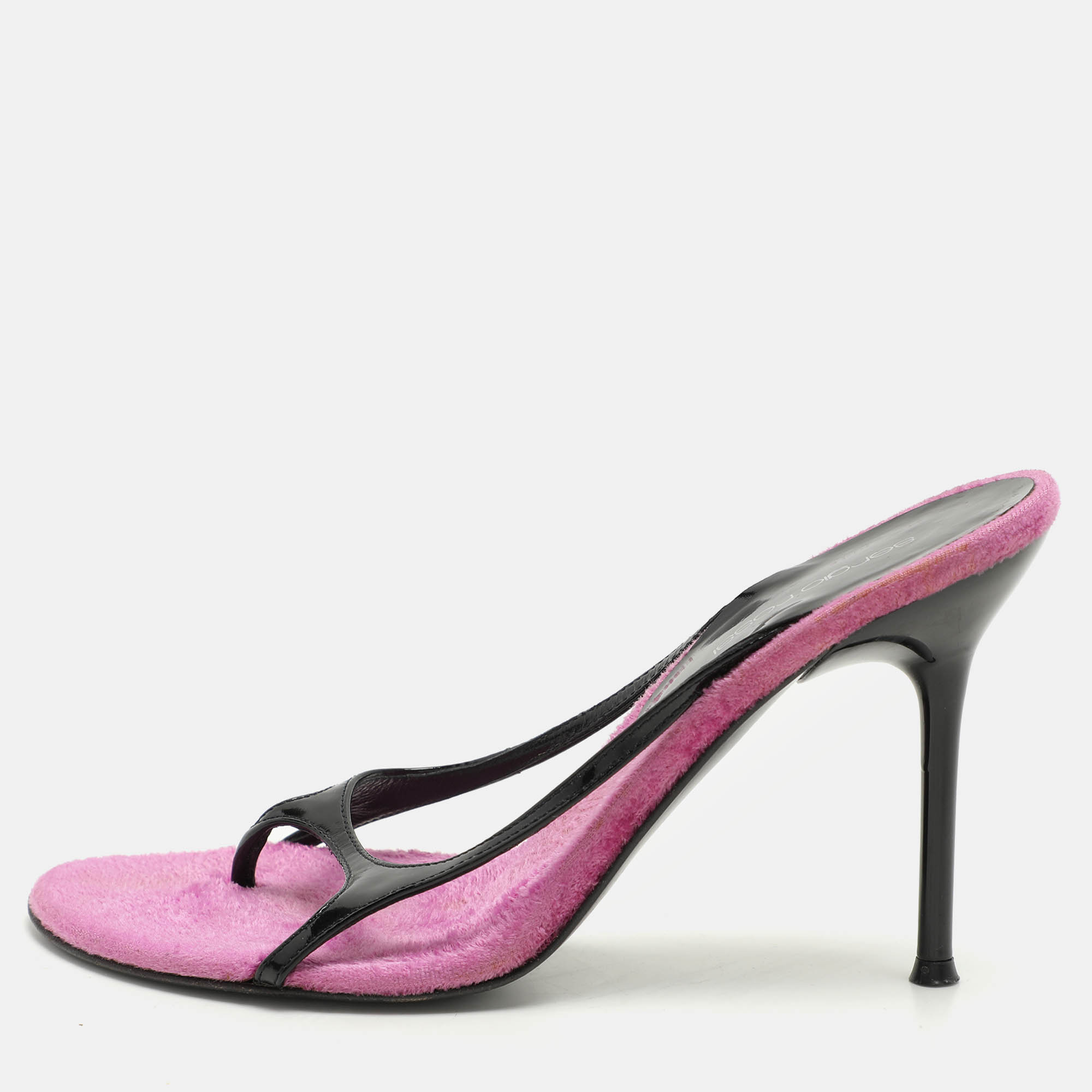 

Sergio Rossi Black/Pink Patent Leather Slide Sandals Size