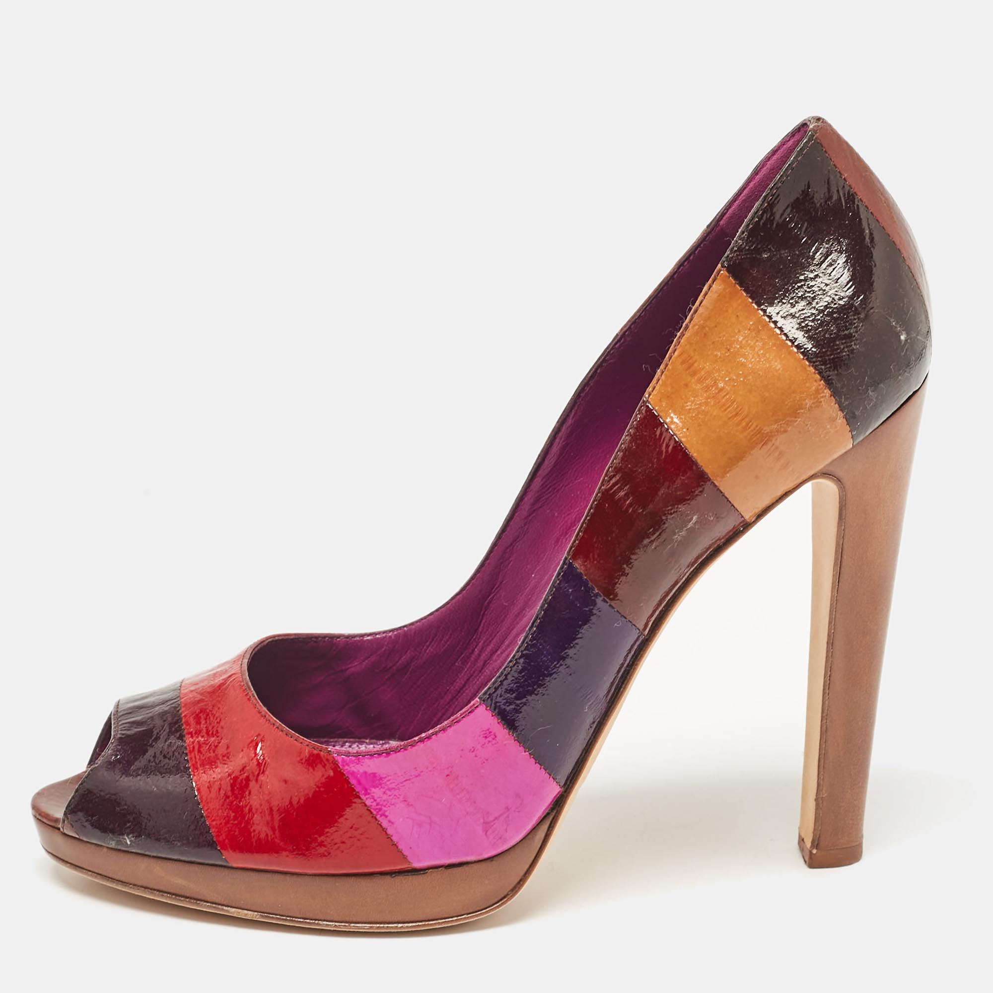 

Sergio Rossi Multicolor Eel Leather Peep Toe Pumps Size