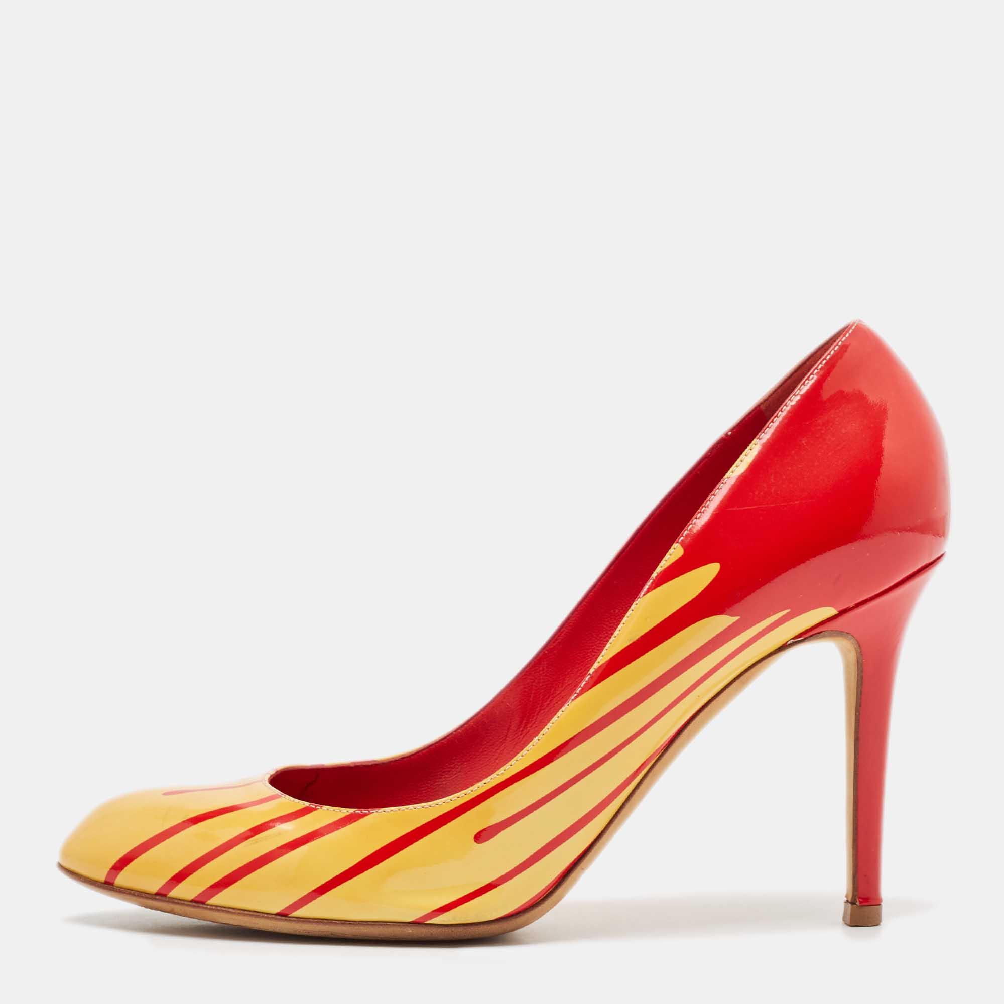 

Sergio Rossi Red/Yellow Patent Leather Pumps Size